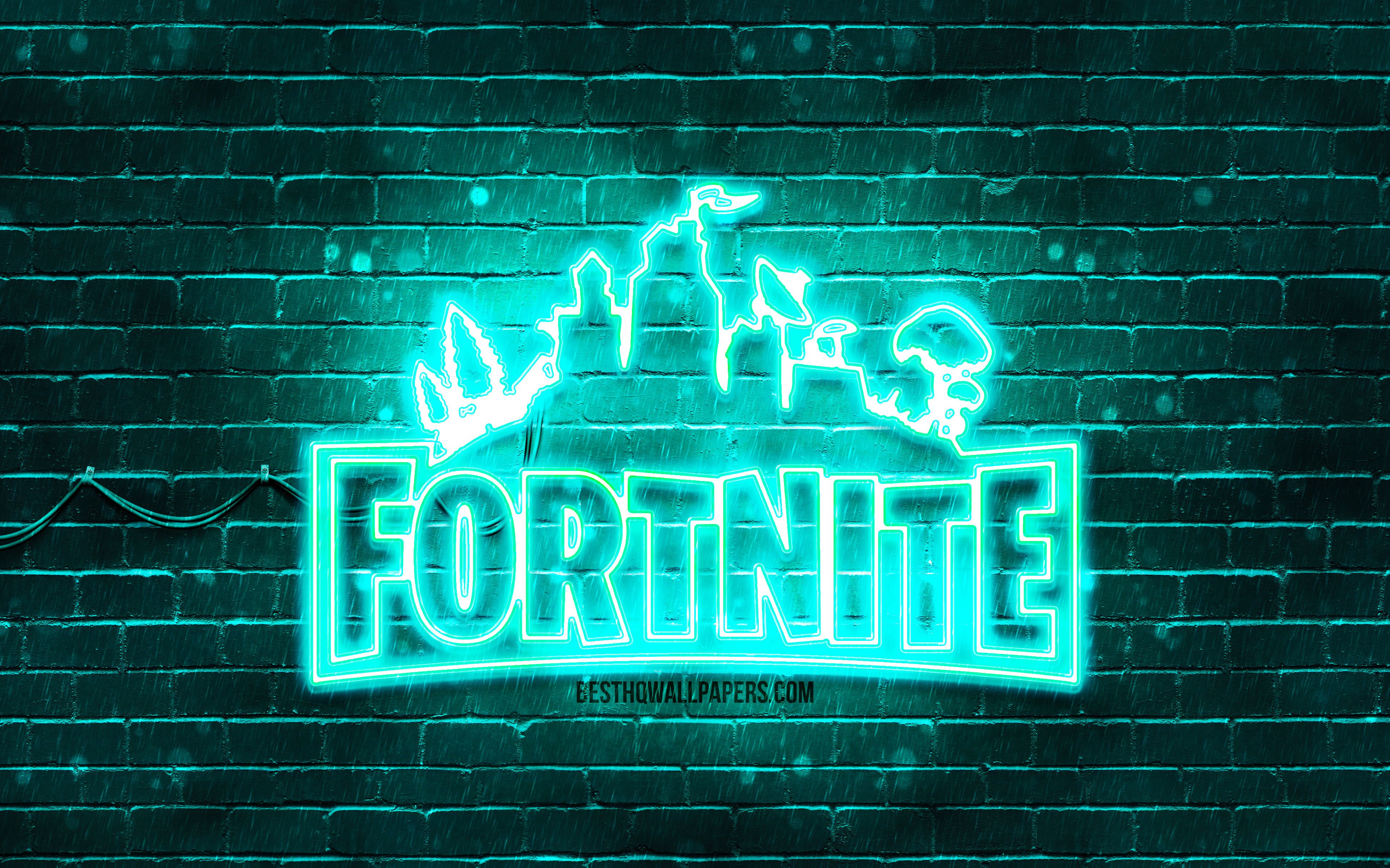 Download wallpaper Fortnite turquoise logo, 4k, turquoise