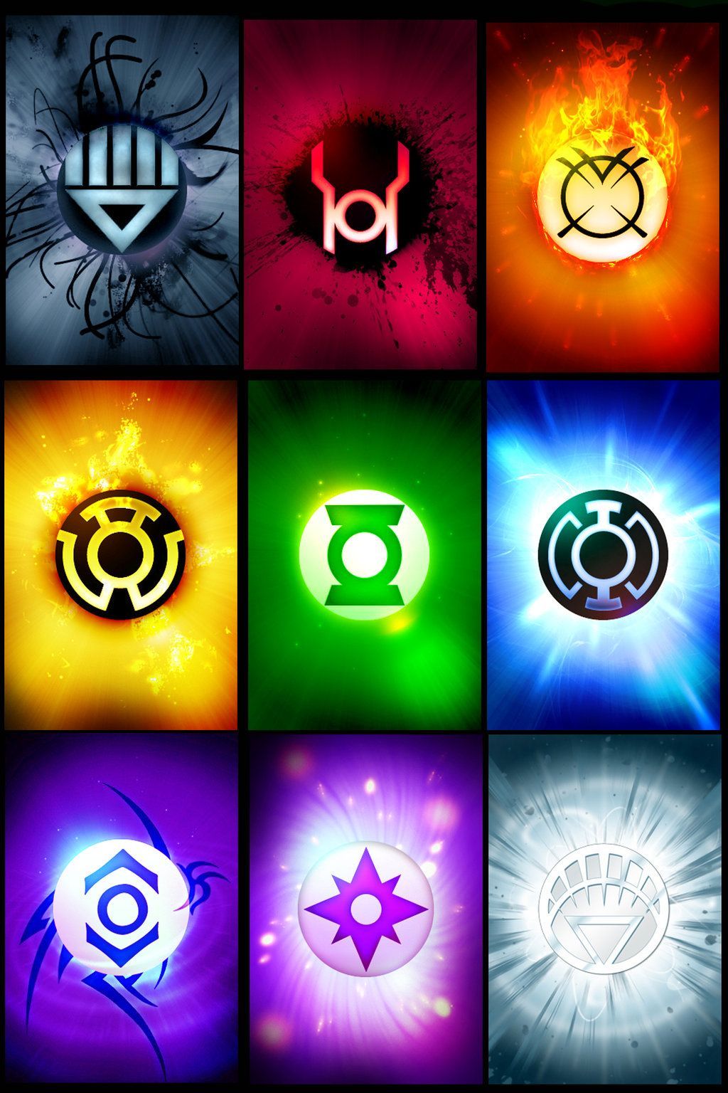 The various Lantern ring designs. Super cool. Heroes de dc