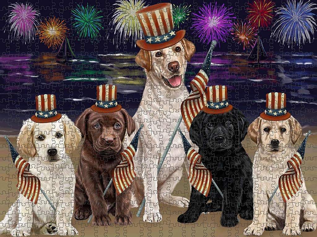 4th of July Independence Day Firework Labrador Retriever Dog Puzzle wi