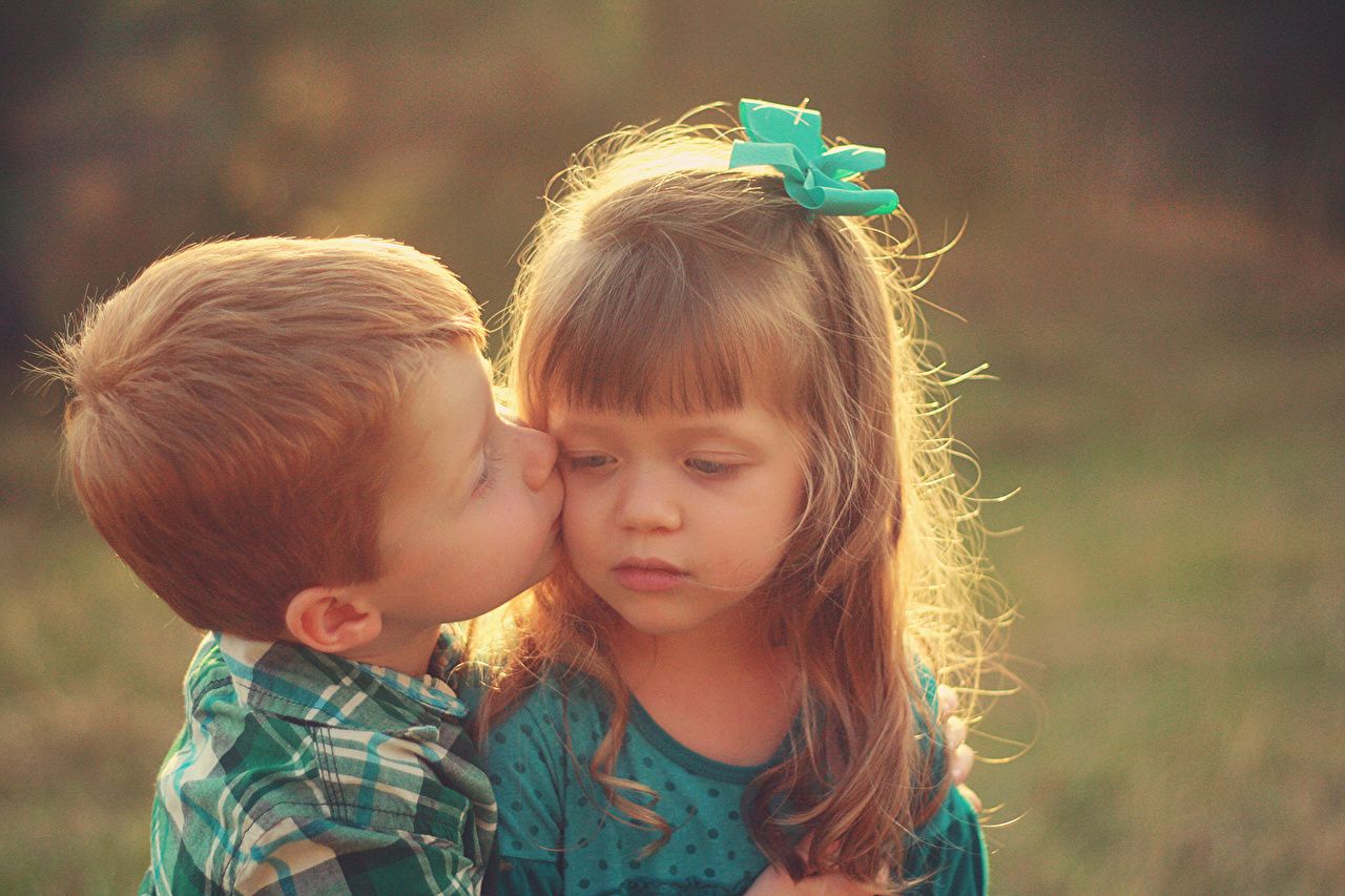 Image Little girls Boys Kiss Children