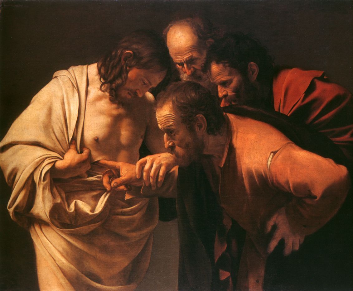 The Incredulity of Saint Thomas” by Caravaggio. Pinturas cristãs