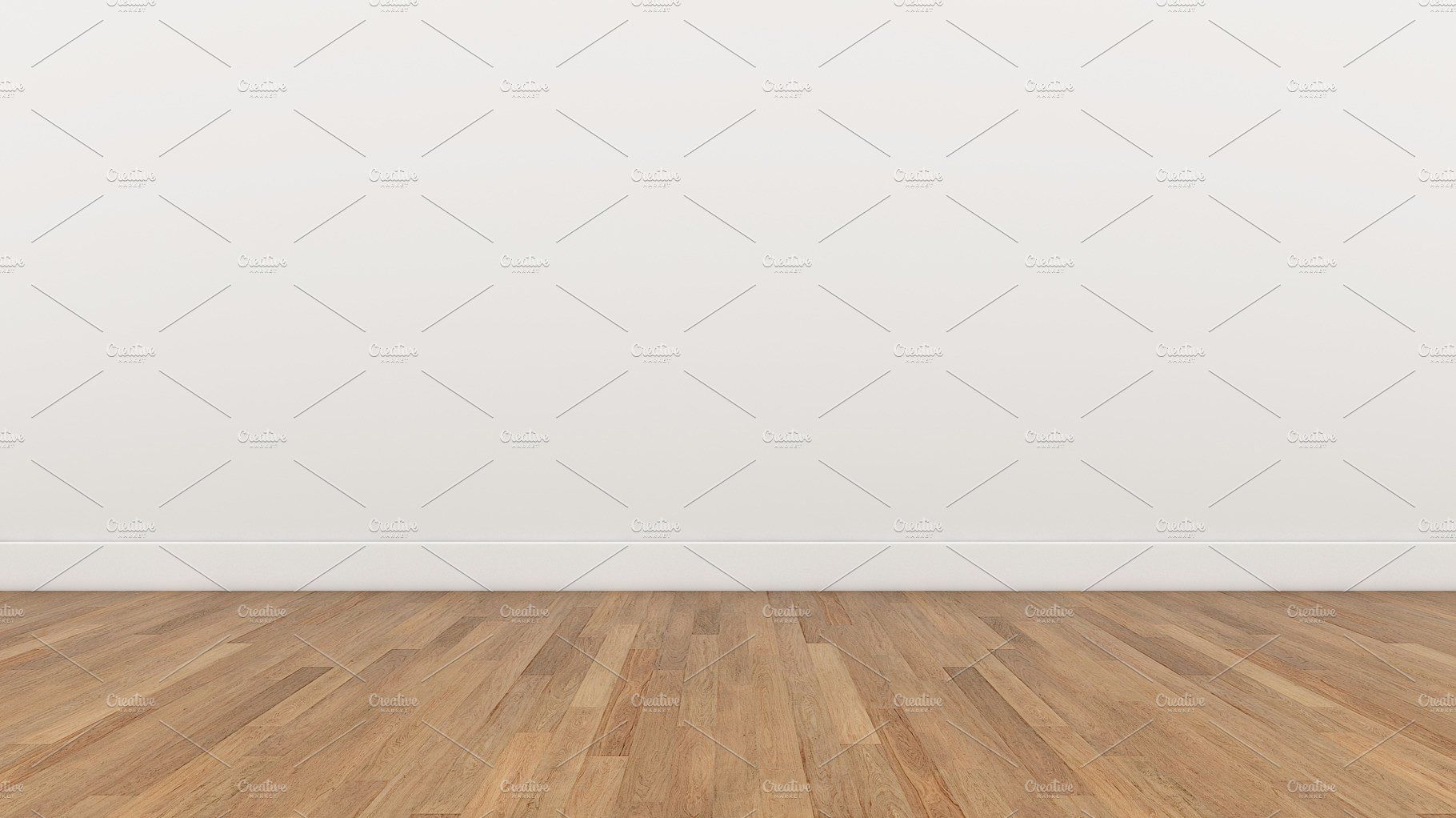Empty Room White wall and wood brown floor, 3D render Illustration