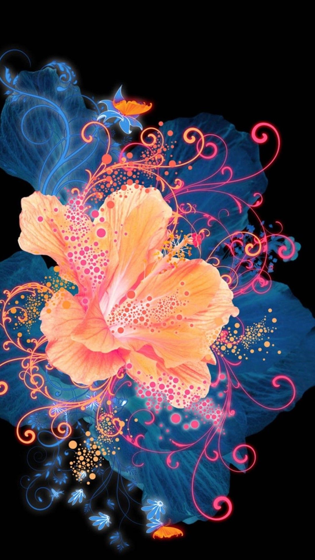 HD Abstract Flower Neon Painting Android Wallpaper free download