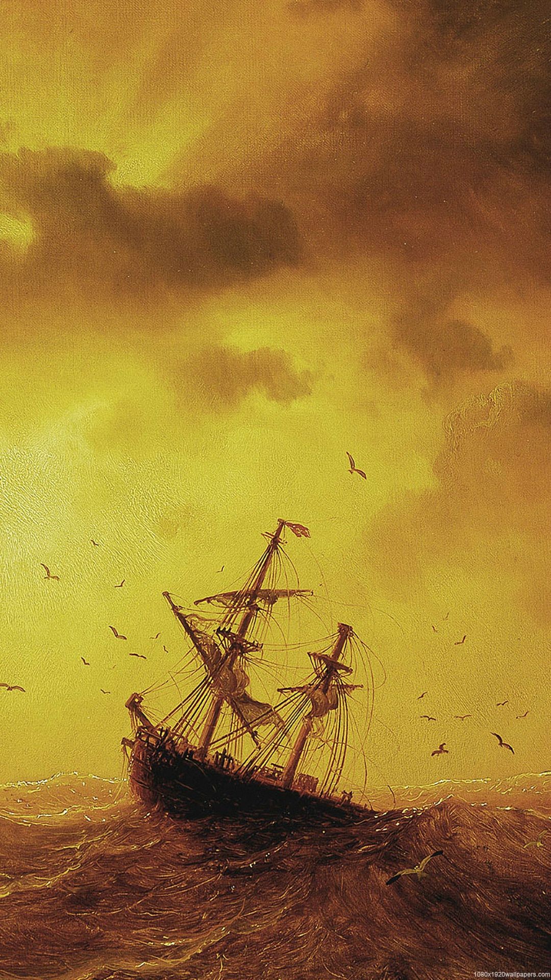 Sea Storm Painting Ship Wallpaper HD