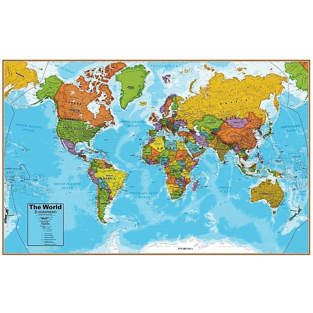Round World Products Hemispheres Laminated U.s./world Map, 2 Pack