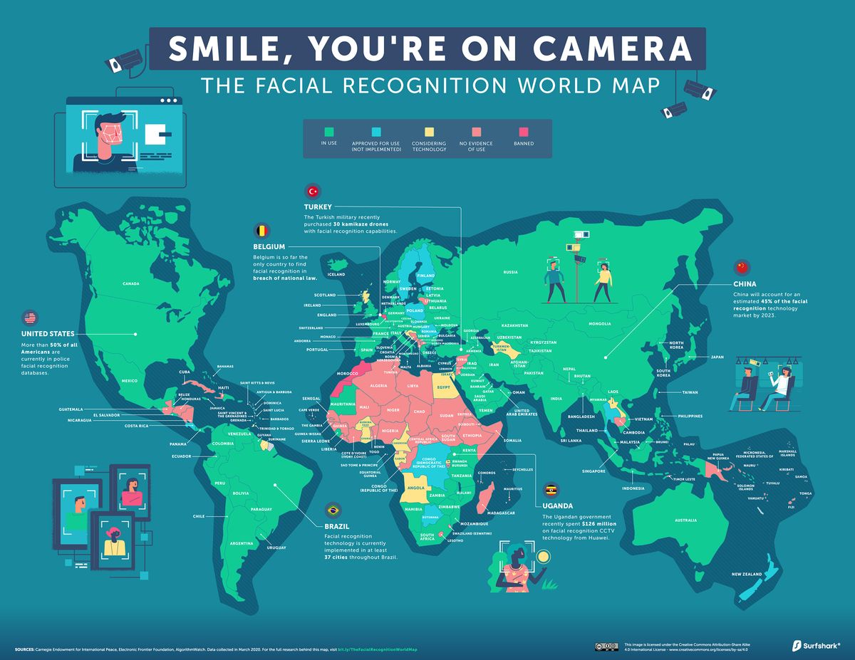 Mapped: The State of Facial Recognition Around the World