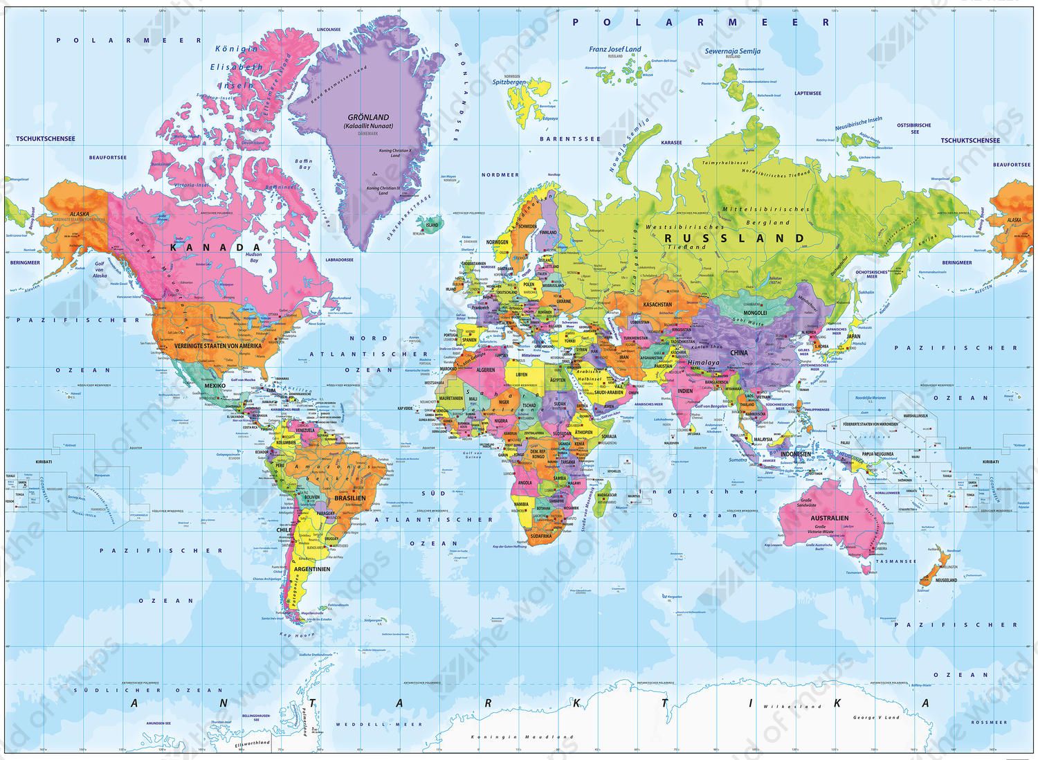 Digital World Map Political in German 1318. The World of Maps.com