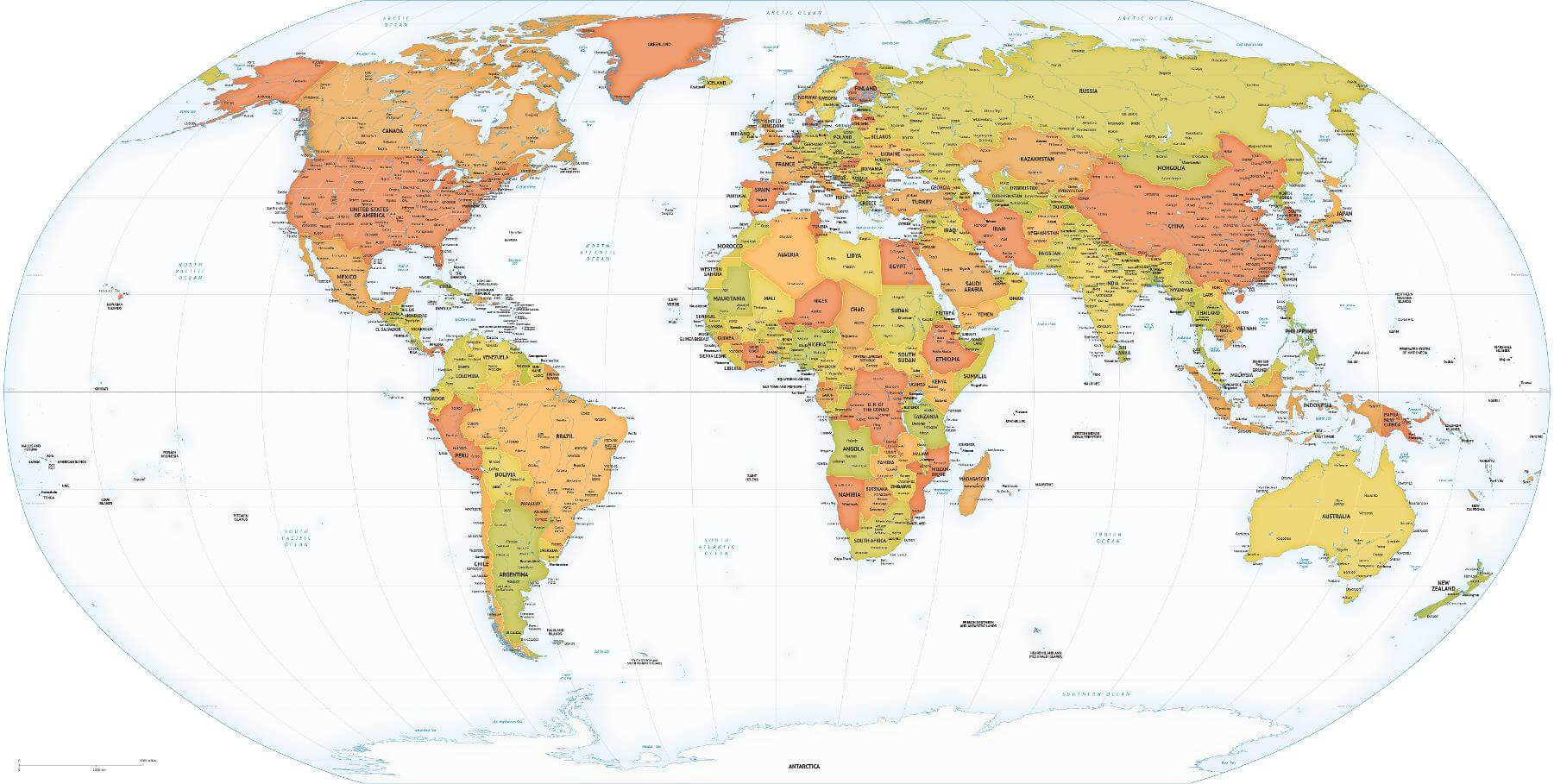 Detailed World Map Robinson Europe Africa. One Stop Map