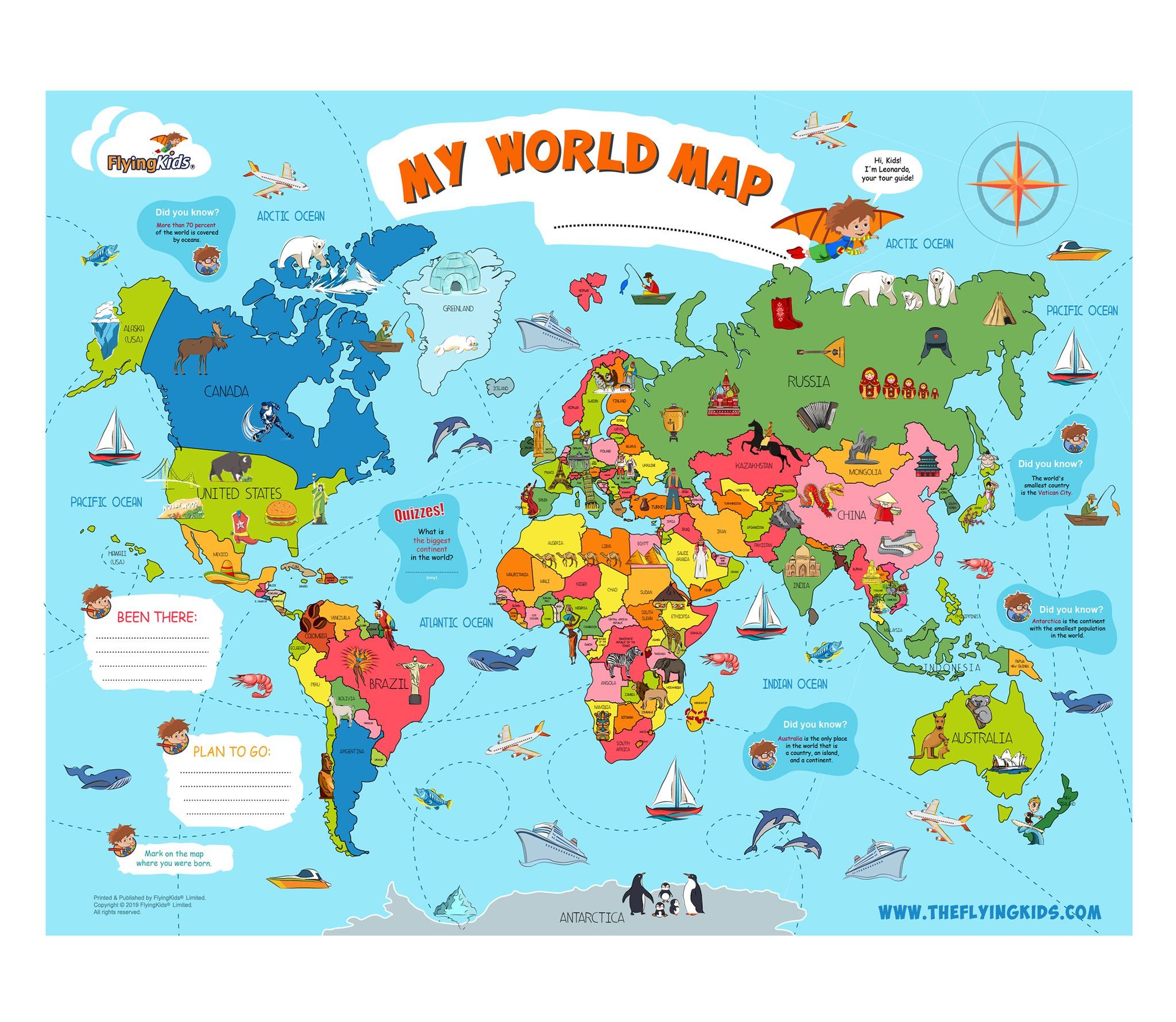 World Map poster for kids, interactive, wall map