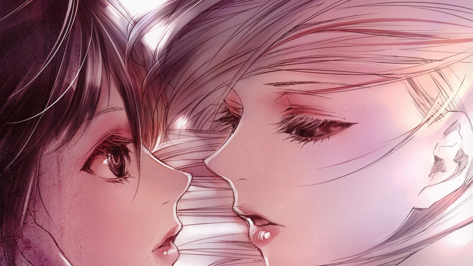 Free download Wallpaper Girls almost kiss Close up drawing two