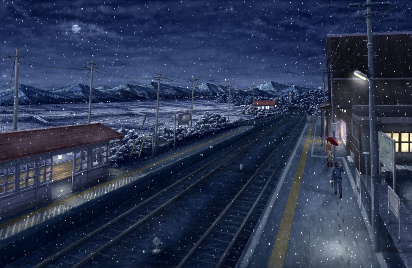 Free download scenery snow anime train station Anime HD Wallpaper