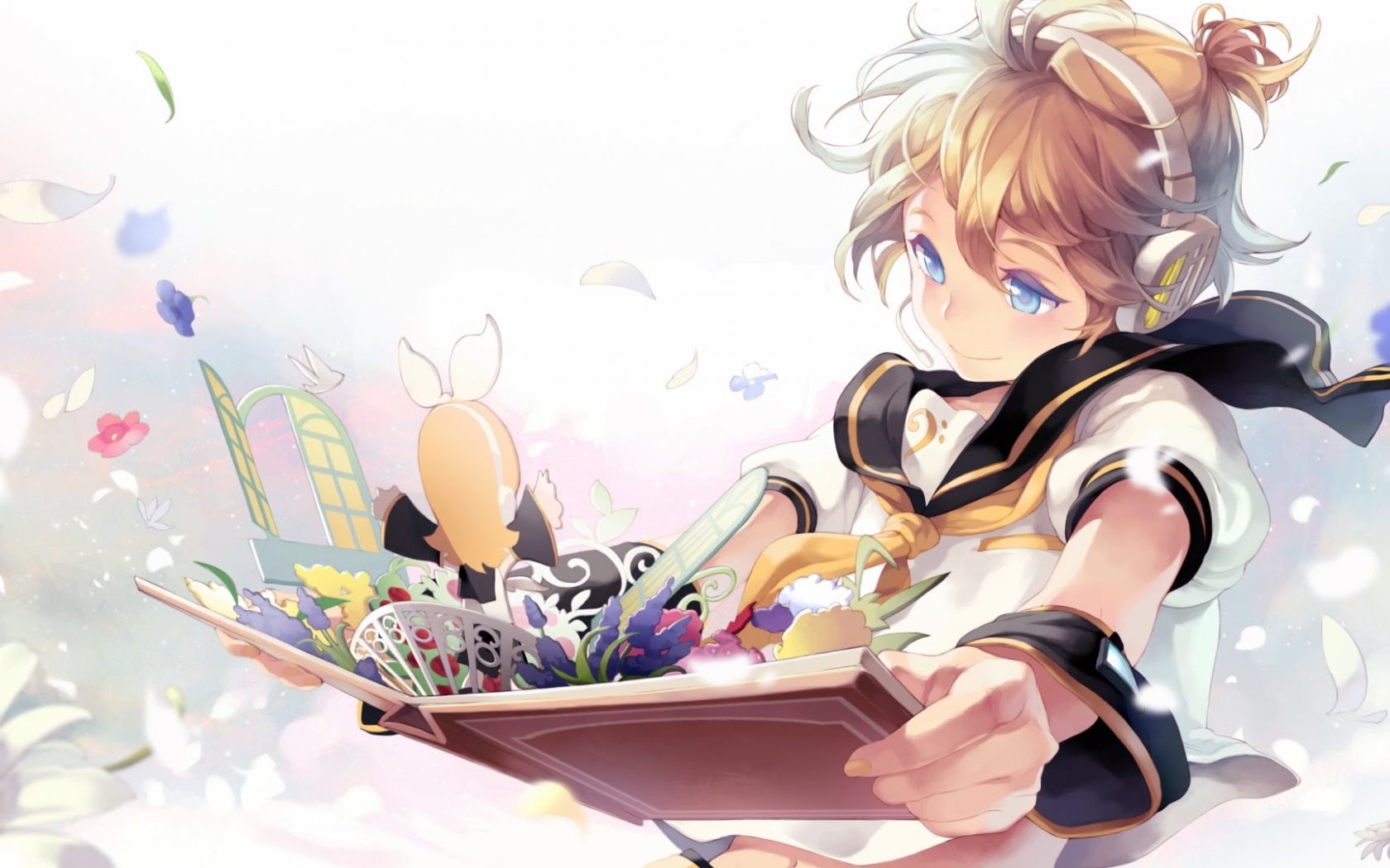 Free download cute anime girl headphone listening music book HD