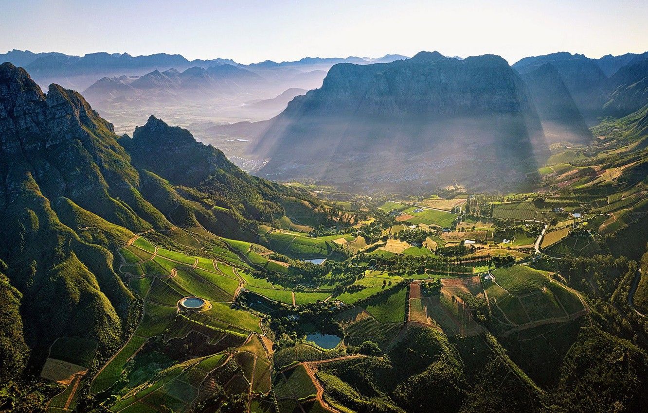 Wallpaper mountains, village, south africa, agriculture image