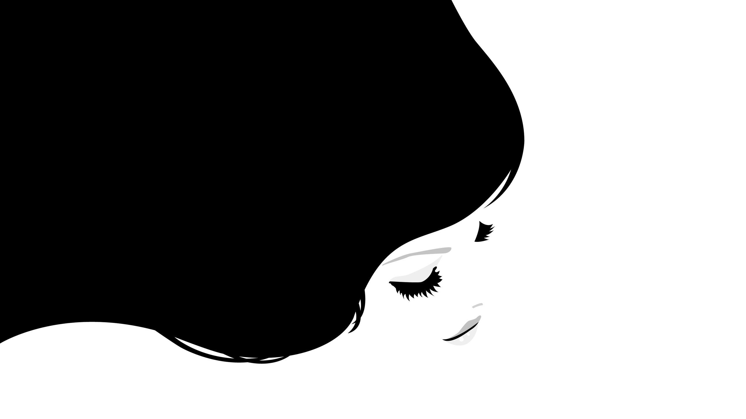 Download wallpaper 2560x1440 girl, hair, light, black, white