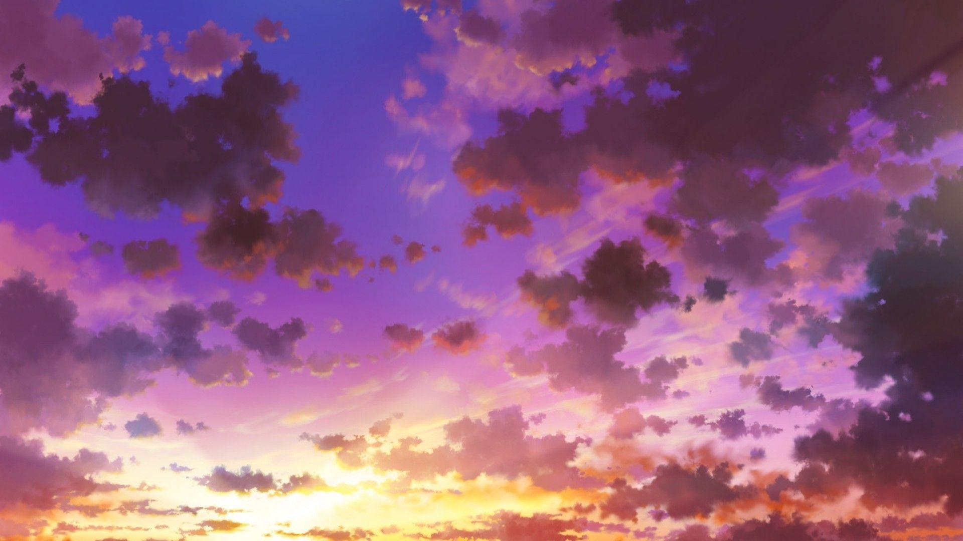 Download 1920x1080 Anime Sky, Sunset, Clouds Wallpaper