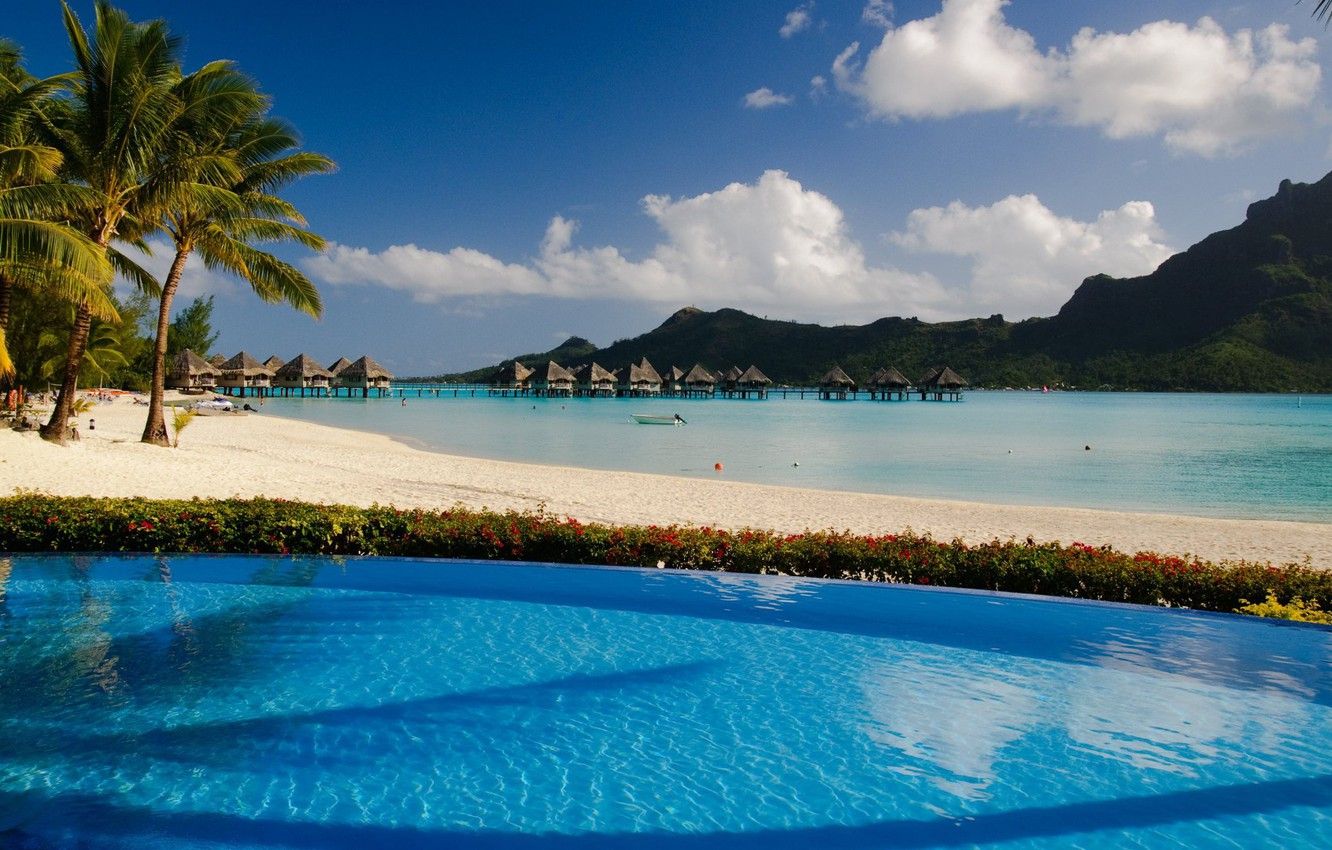 Wallpaper Beach, Palm Trees, The Ocean, Pool, Resort, Bora Bora