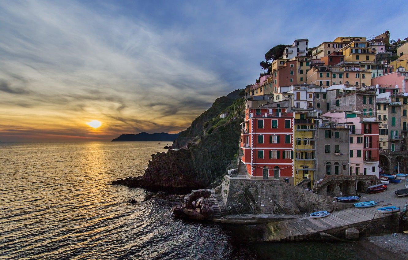 Wallpaper sea, sunset, building, Italy, Italy, The Ligurian sea