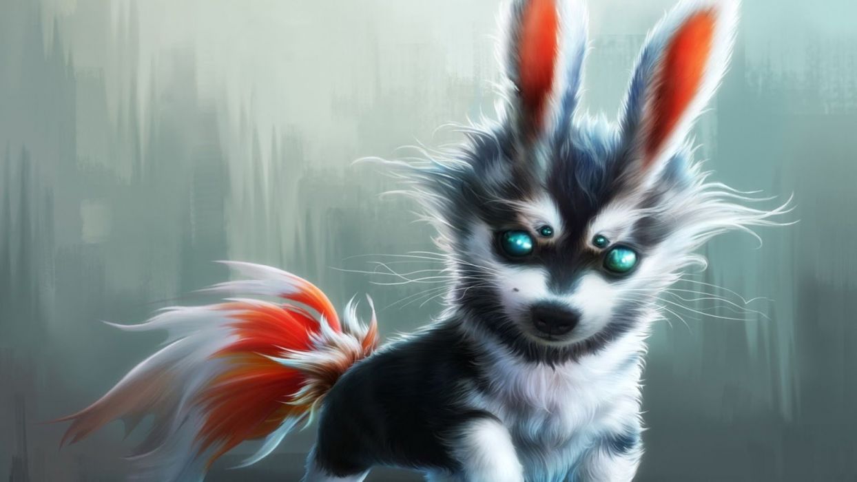 Huskey Dog Blue Eyes Hd Fantasy Animal Wallpaper Wallpaper