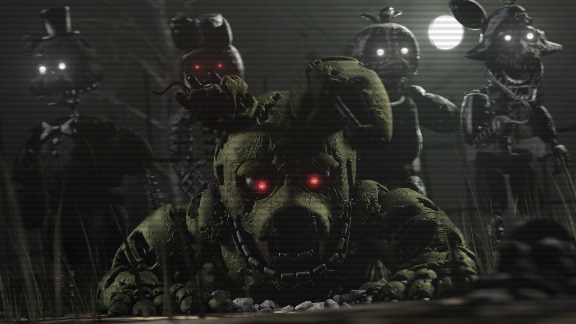 Download Fnaf Animatronics With Springtrap Wallpaper