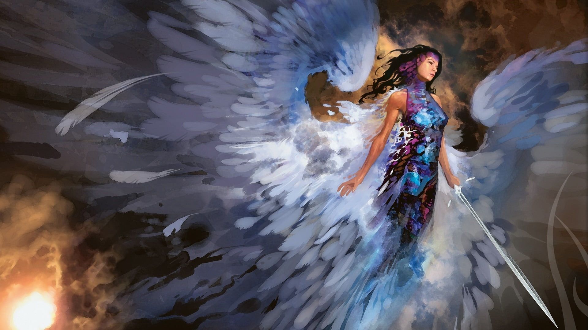 female angel holding sword digital wallpaper #artwork fantasy art