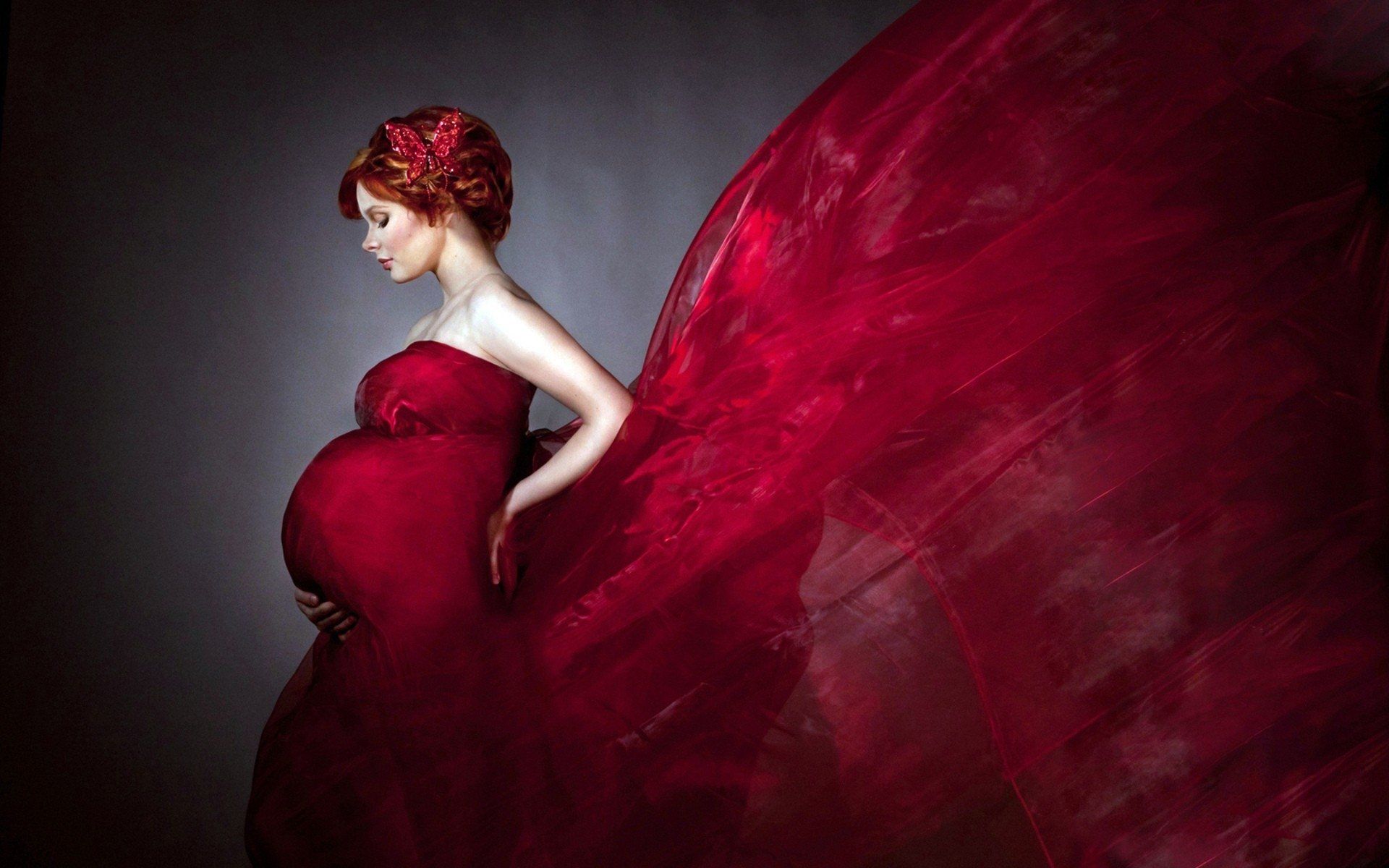 Pregnant Woman in Red Gown HD Wallpaper. Background Image