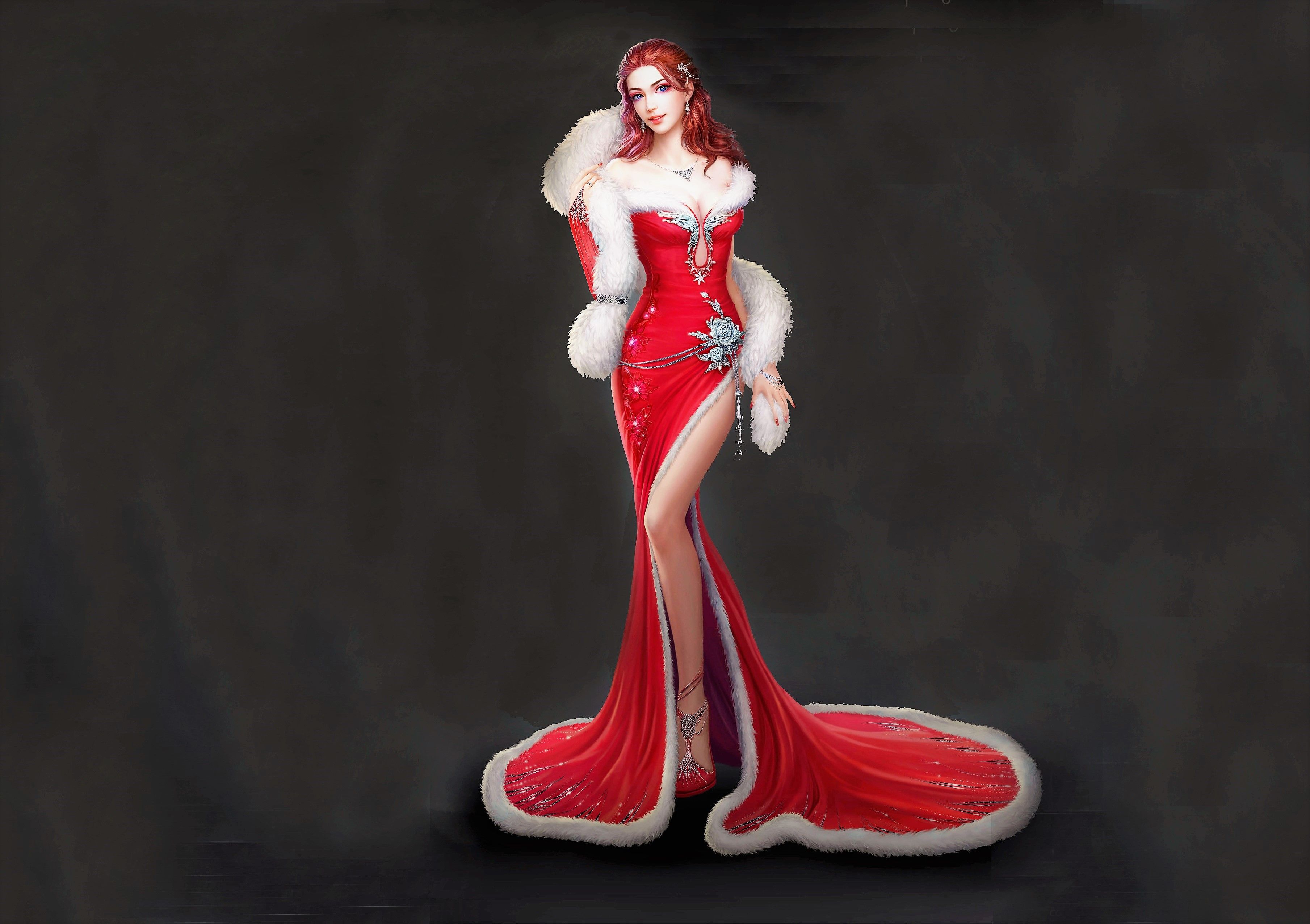 Fantasy Girl in Red Gown HD Wallpaper. Background Image