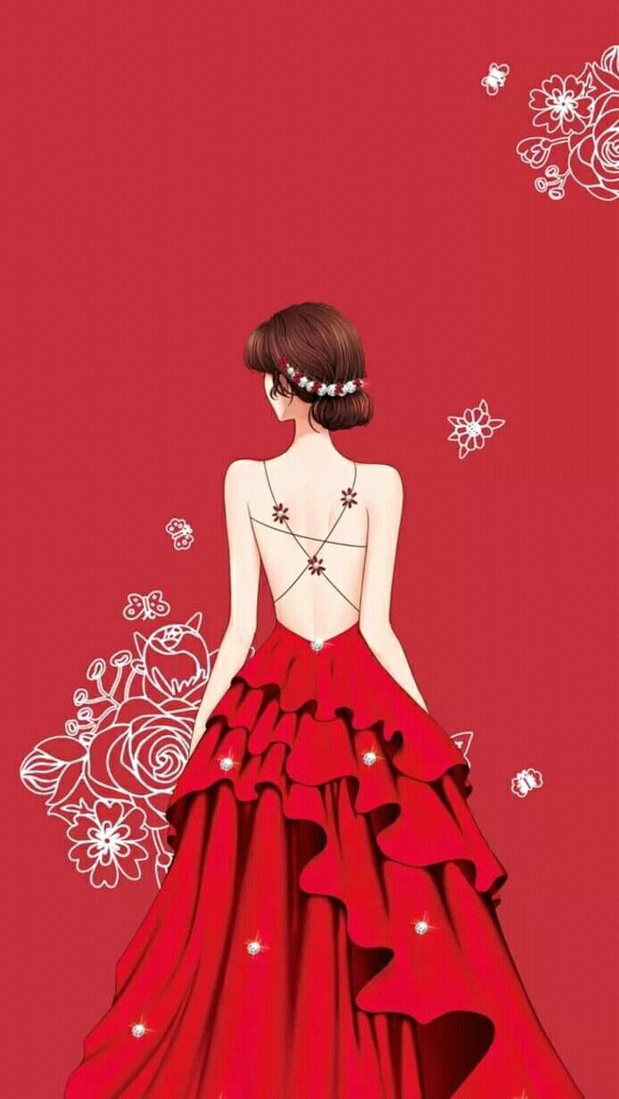Anime Elegant Red Dress