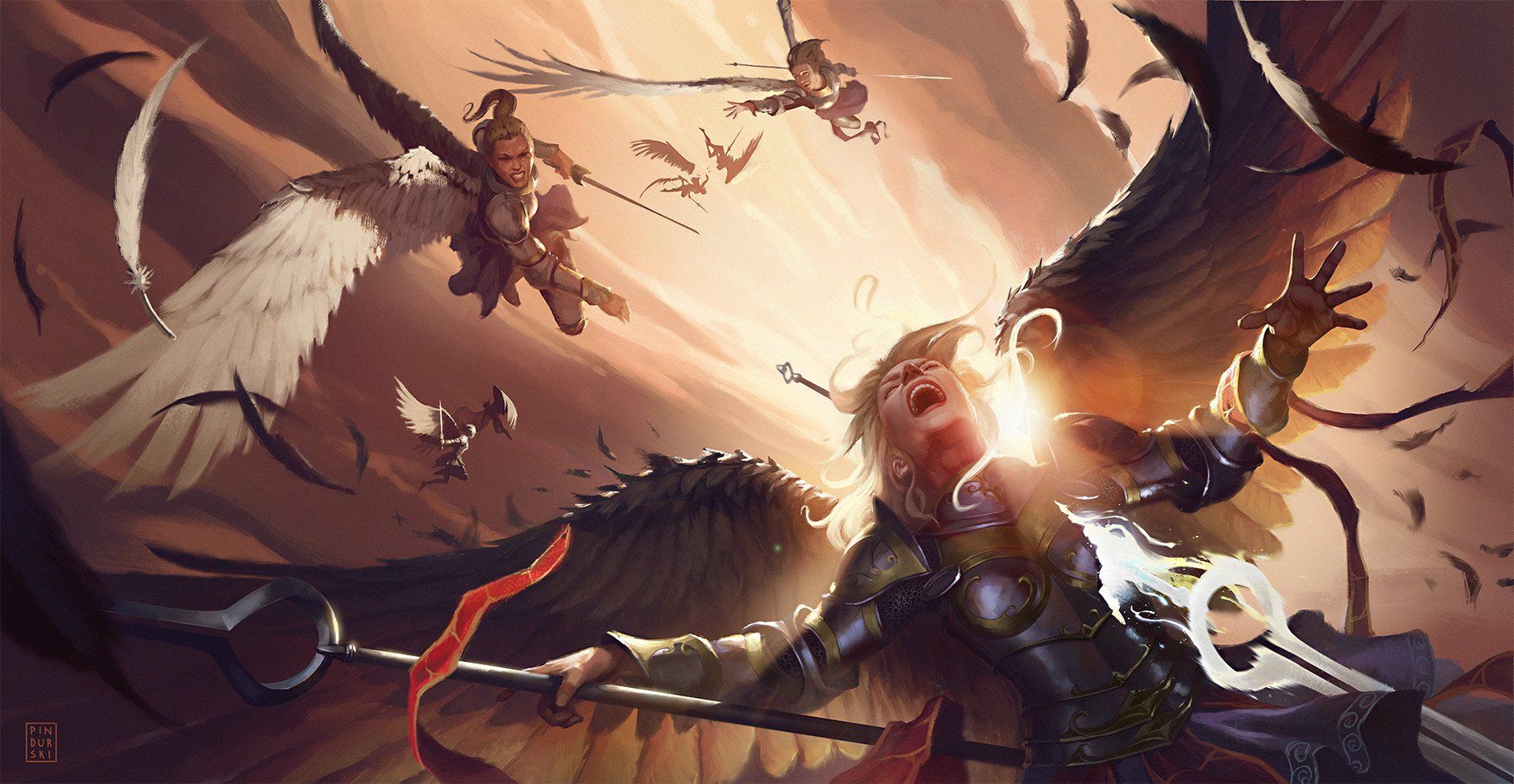 warrior, Fantasy art, Sword, Angel Wallpaper HD / Desktop