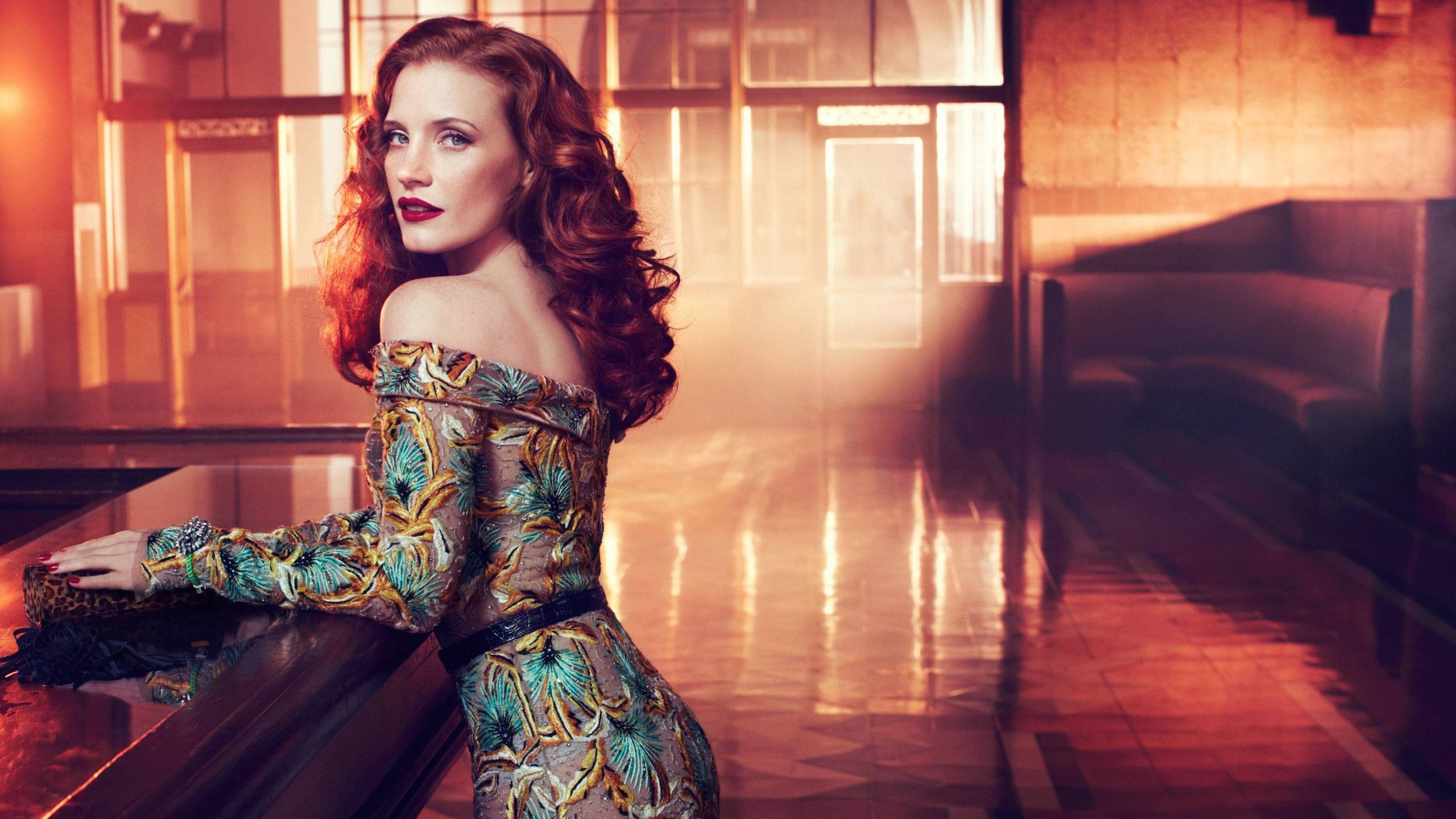 Wallpaper Jessica Chastain, red hair, beauty, dress, red lips