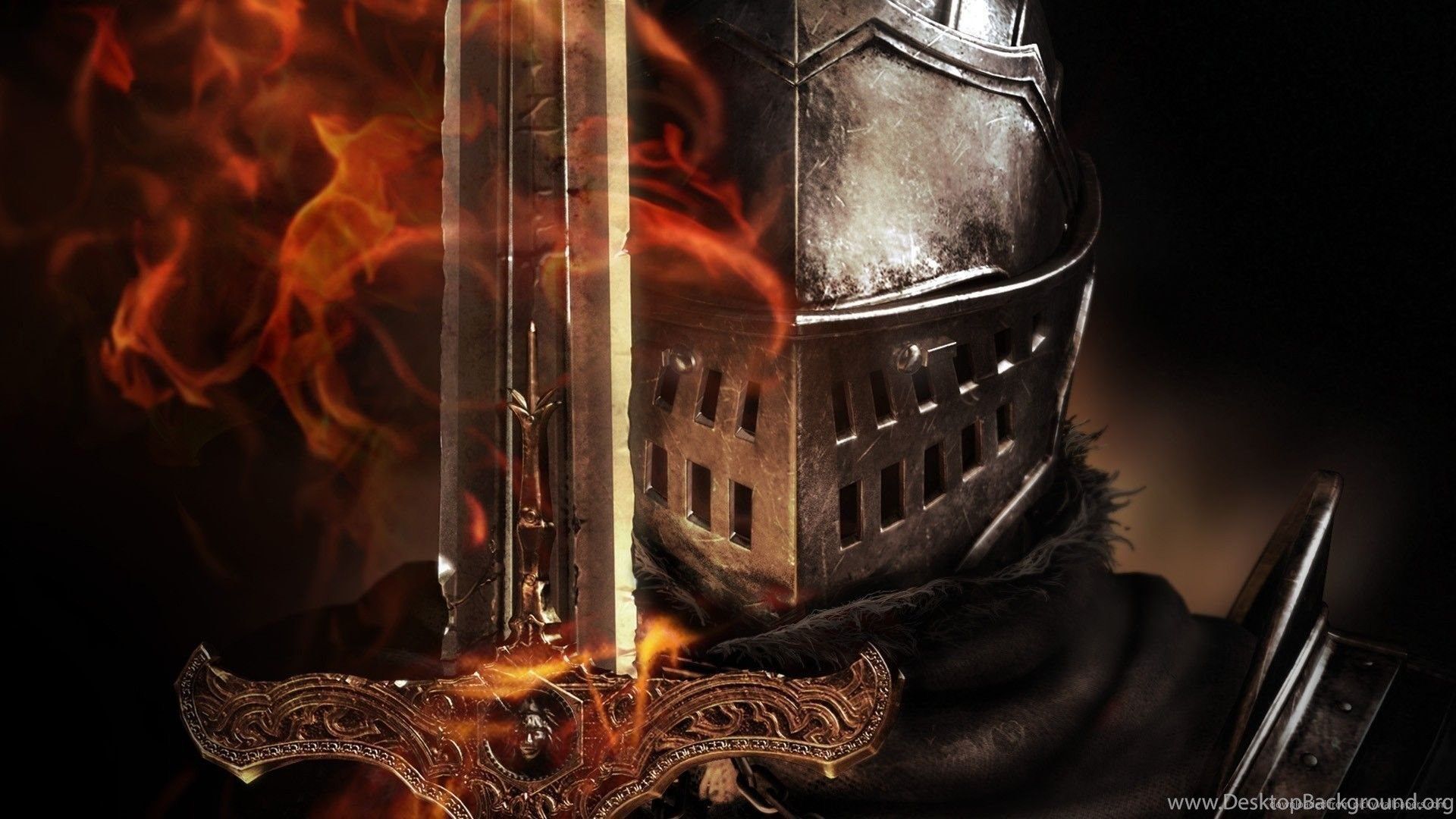 Download 1920x1080 Dark Souls Hero With Flaming Sword Wallpaper