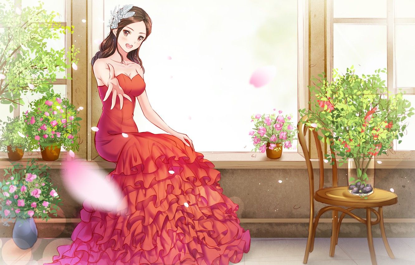 Wallpaper girl, anime, dress, art image for desktop, section арт