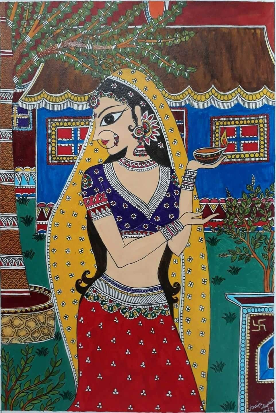 Madhubani Painting  Size 15 inch x 104 inch  Unframed  Mithila  Creations