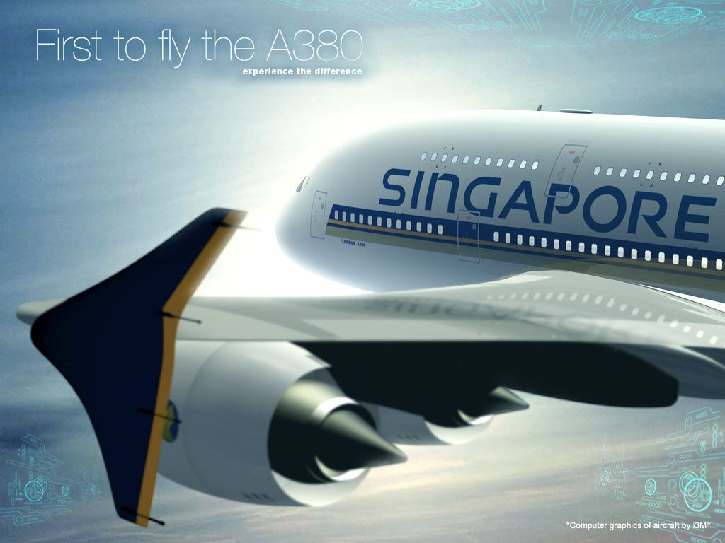 Singapore Airlines First to fly the A380 wallpaper. Singapore airlines, International flight tickets, Book flight tickets