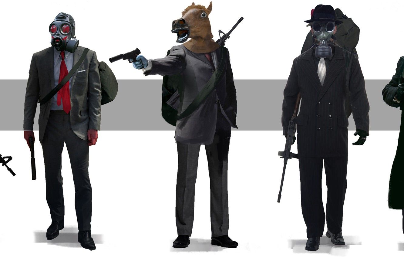 Wallpaper weapons, mask, gas mask, machines, the robbers