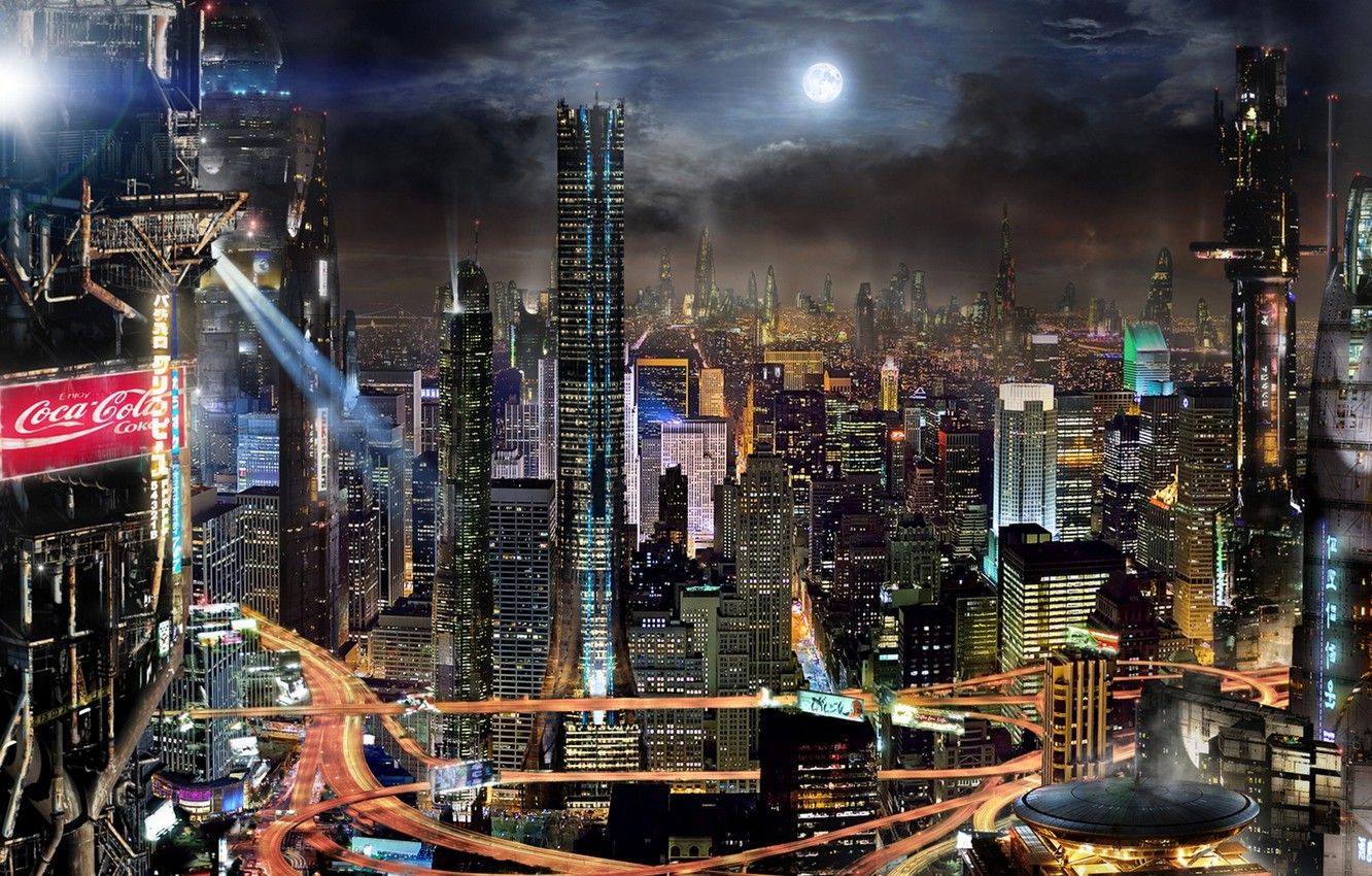 Wallpaper clouds, night, the city, future, fiction, building