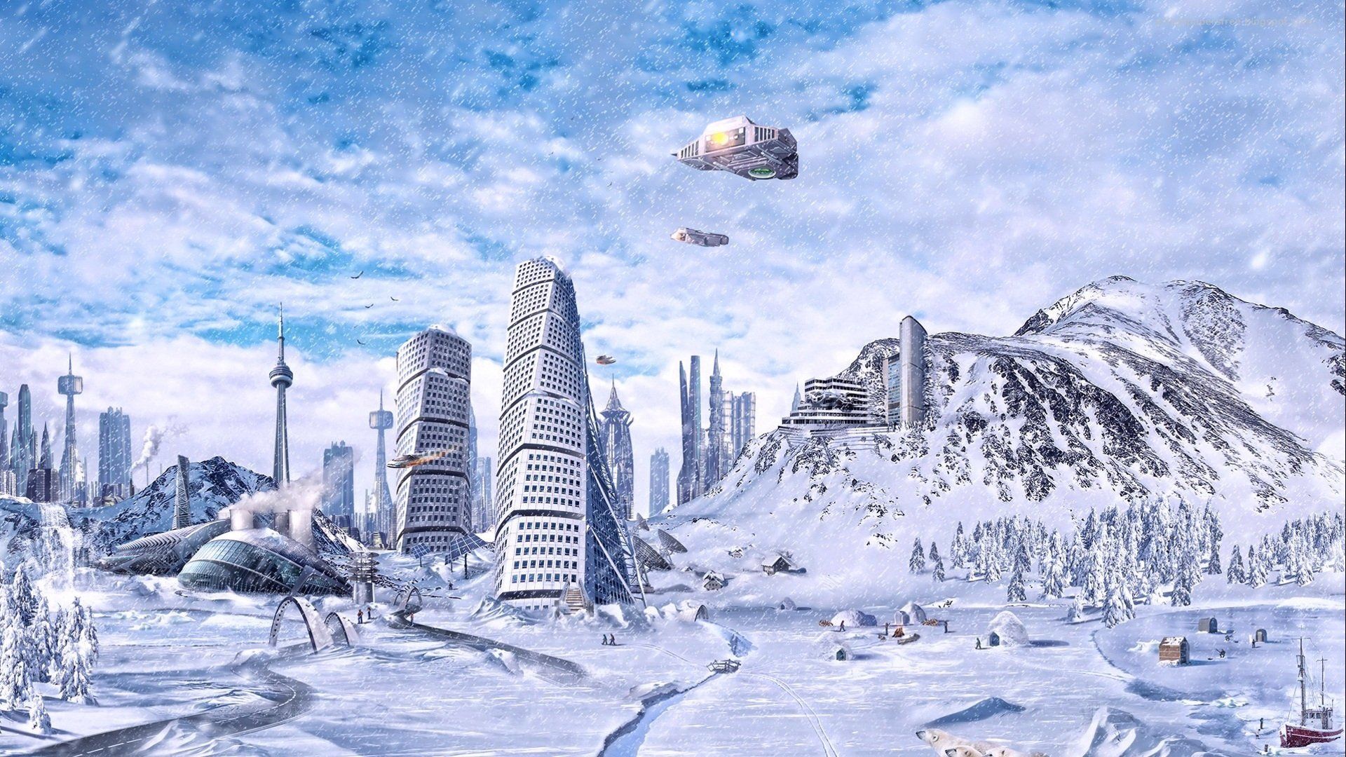 3D Ice Age Future Fantasy City Wallpaper Fi Arctic City