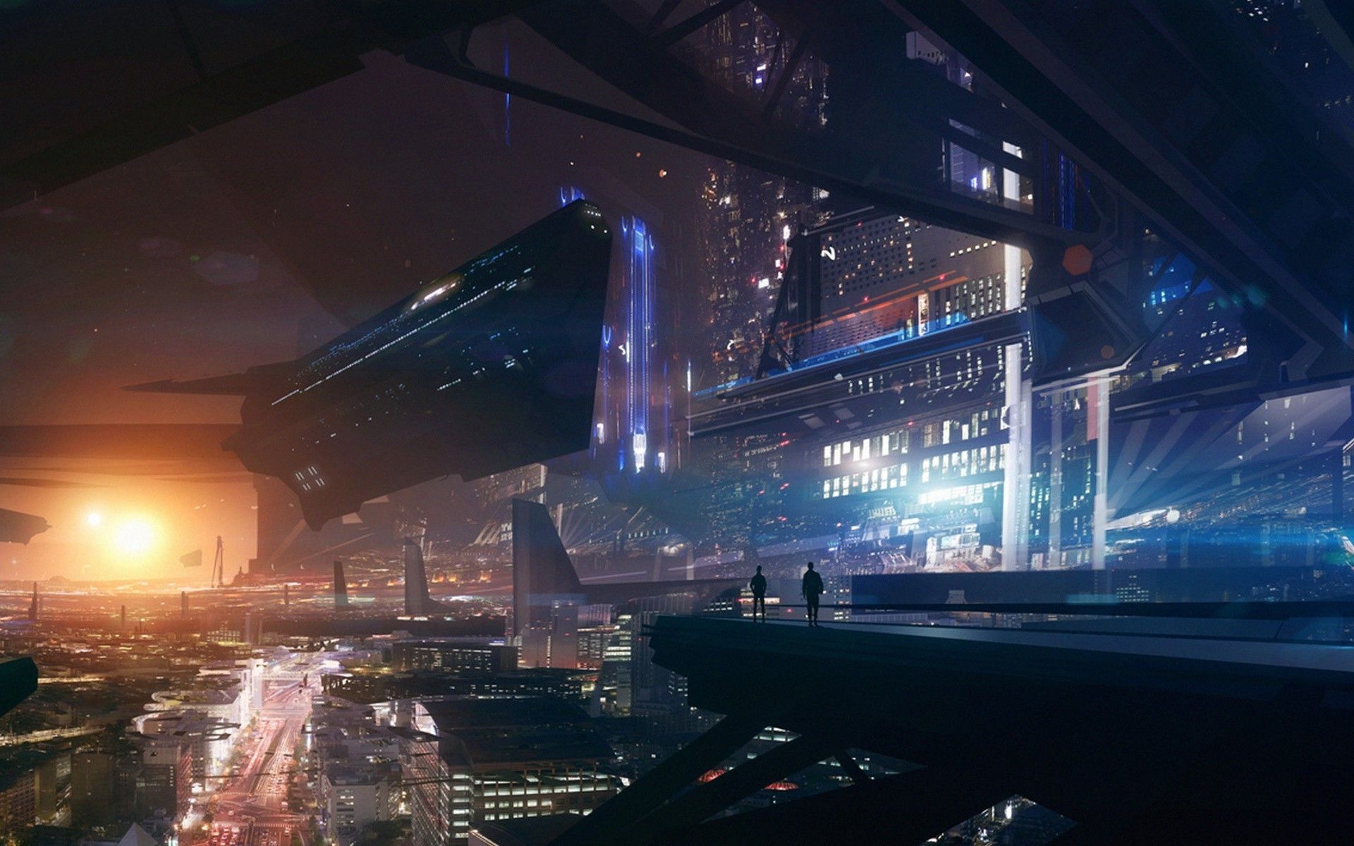 future City, Lights, Space, Futuristic, Spaceship, Fantasy Art, Mass Effect Wallpaper HD / Desktop and Mobile Background