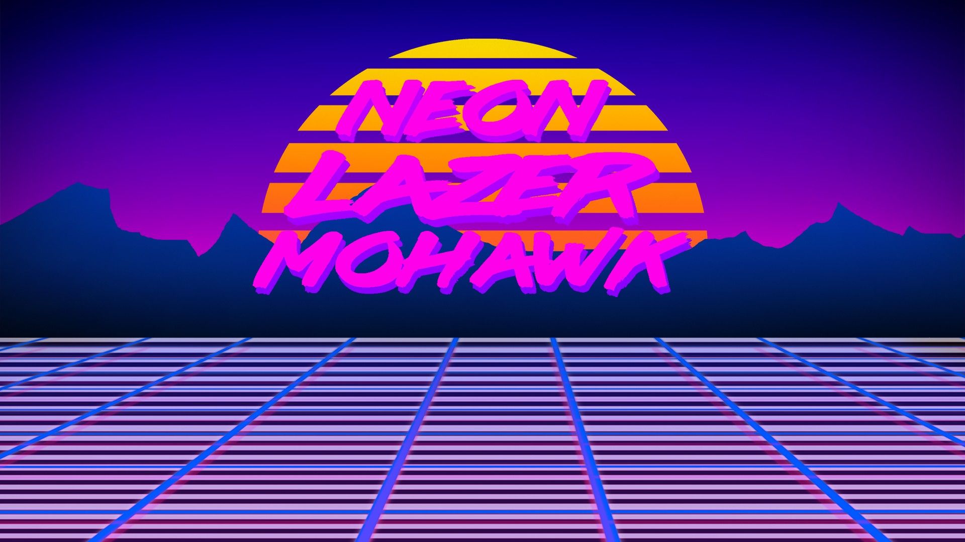 Neon Lazer Mohawk, 1980s, Retro games, Robot, Grid, Digital art