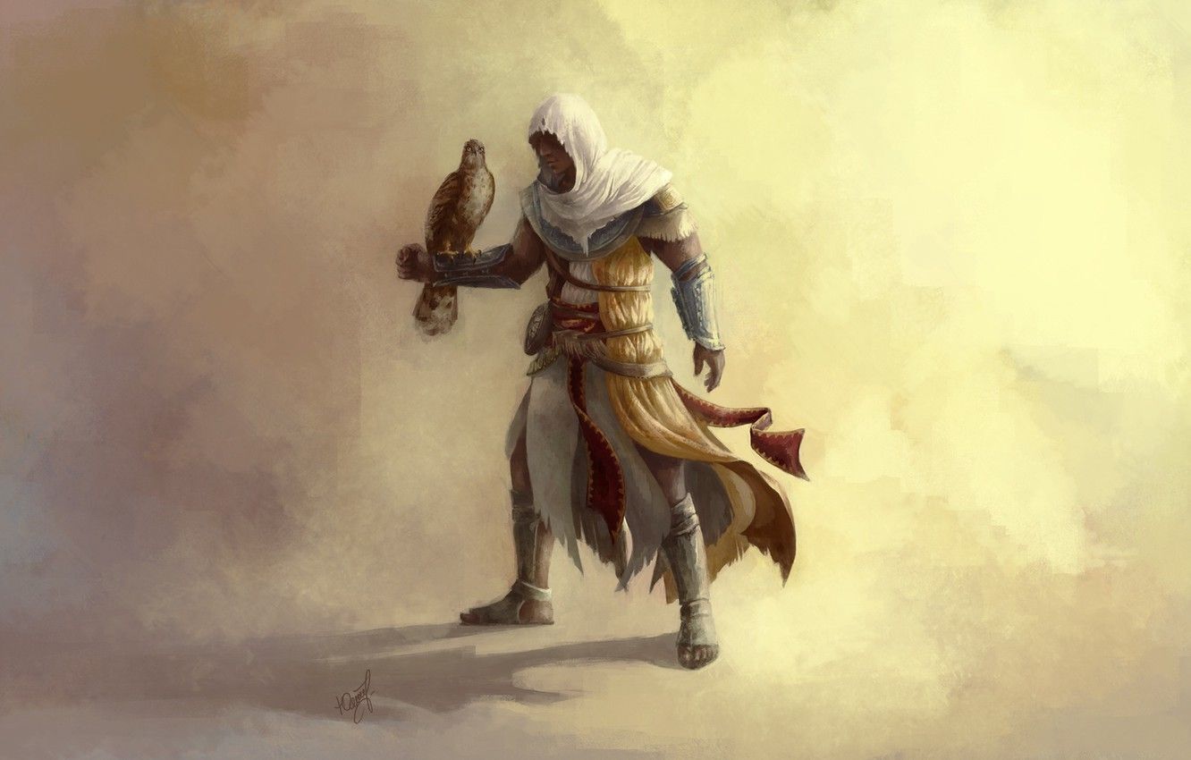 Wallpaper eagle, hood, killer, art, assassin's creed, origins