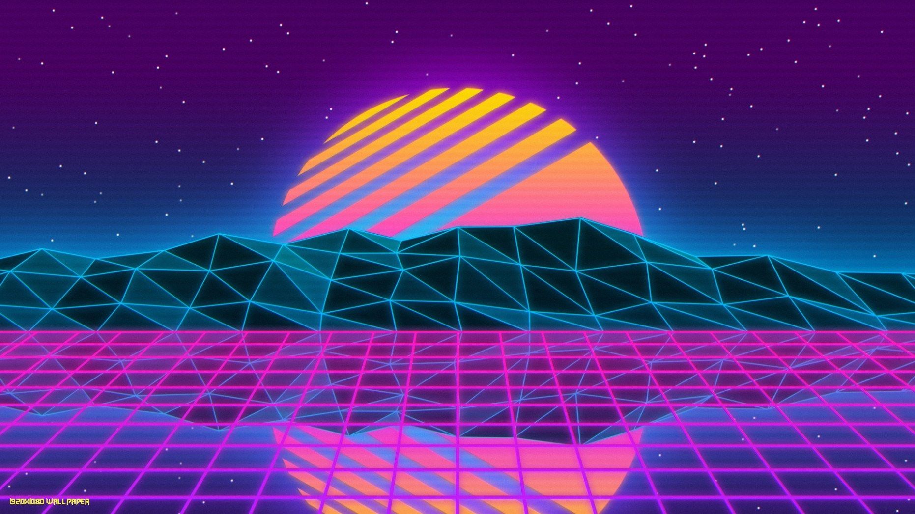 Download 19×19 wallpaper vaporwave, retro, sun, mountains