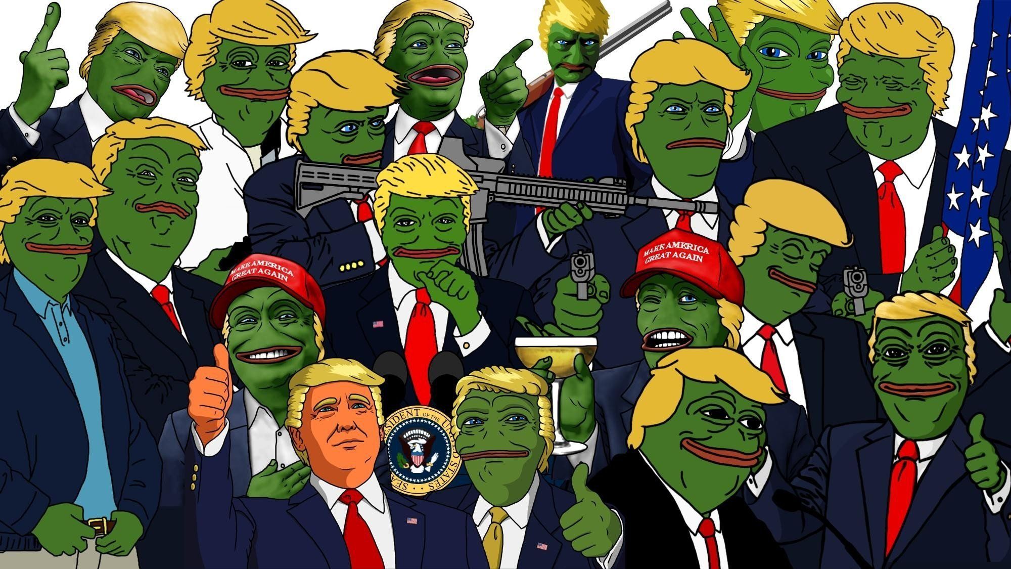 Donald Trump, Pepe (meme), Sadfrog, Kek, North America, USA, Freedom, Memes, Gun, Politics HD Wallpaper / Desktop and Mobile Image & Photo