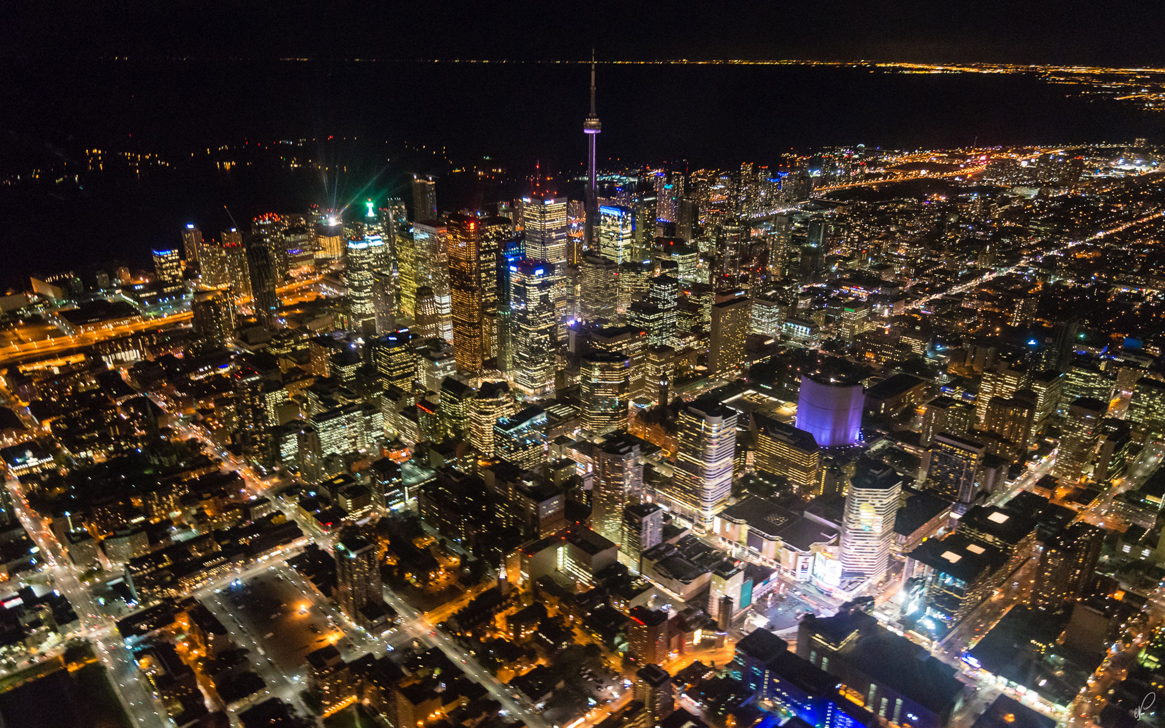 Toronto Midnight City In Province Of Ontario Canada View From Air