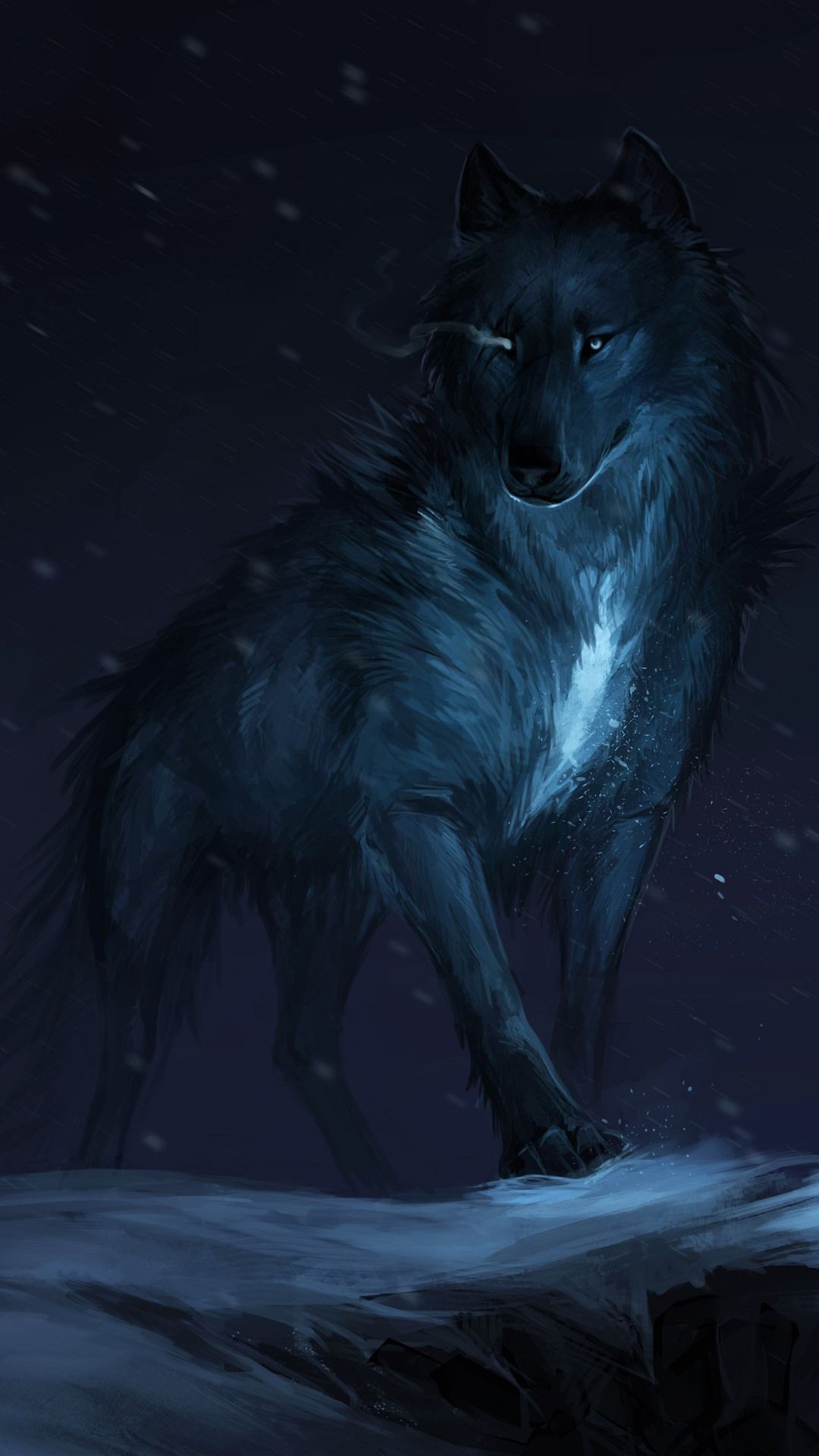 Wallpaper Black wolf, night, art picture 3840x2160 UHD 4K Picture