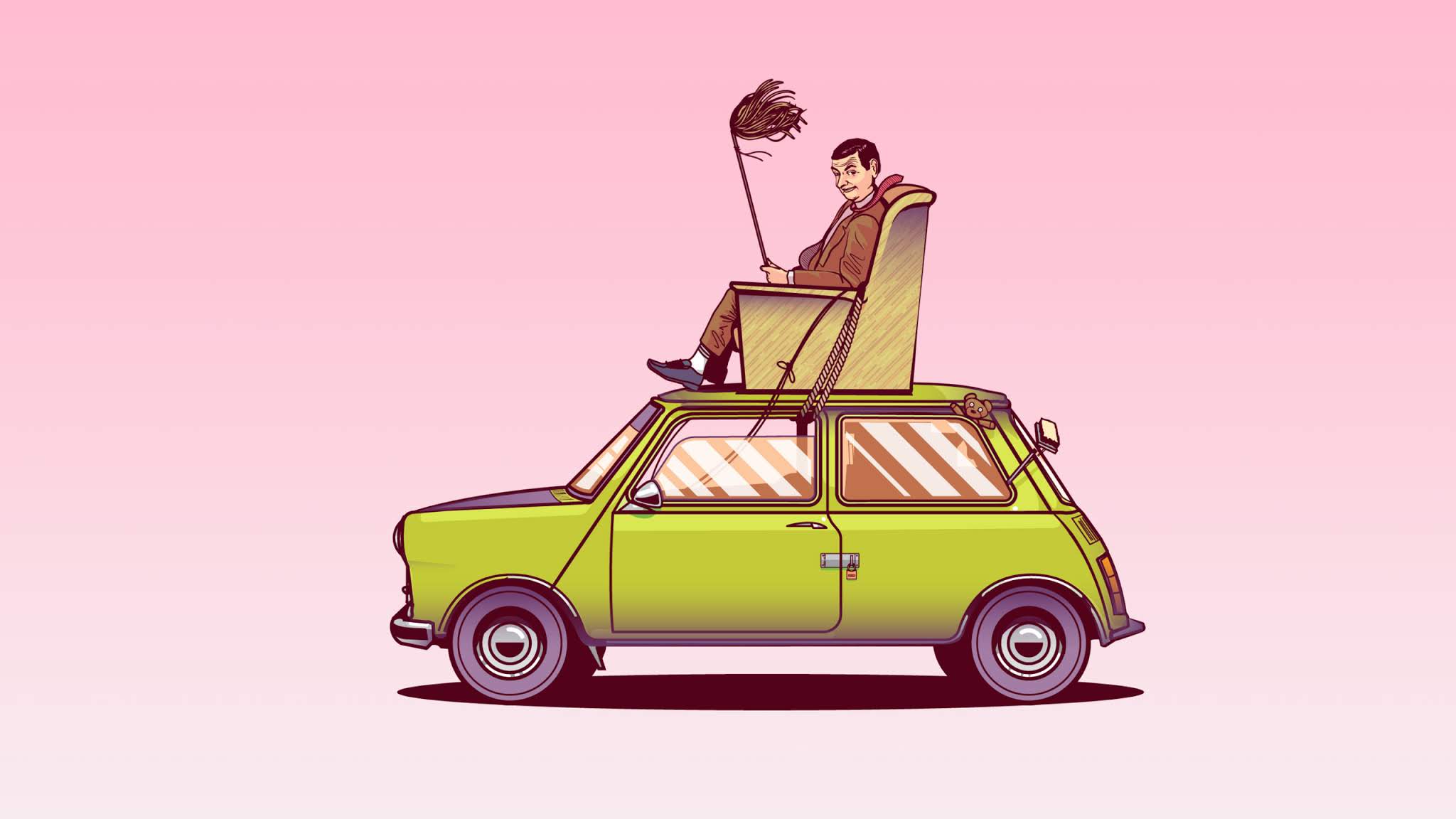 Mr Bean Sitting on Top of His Car