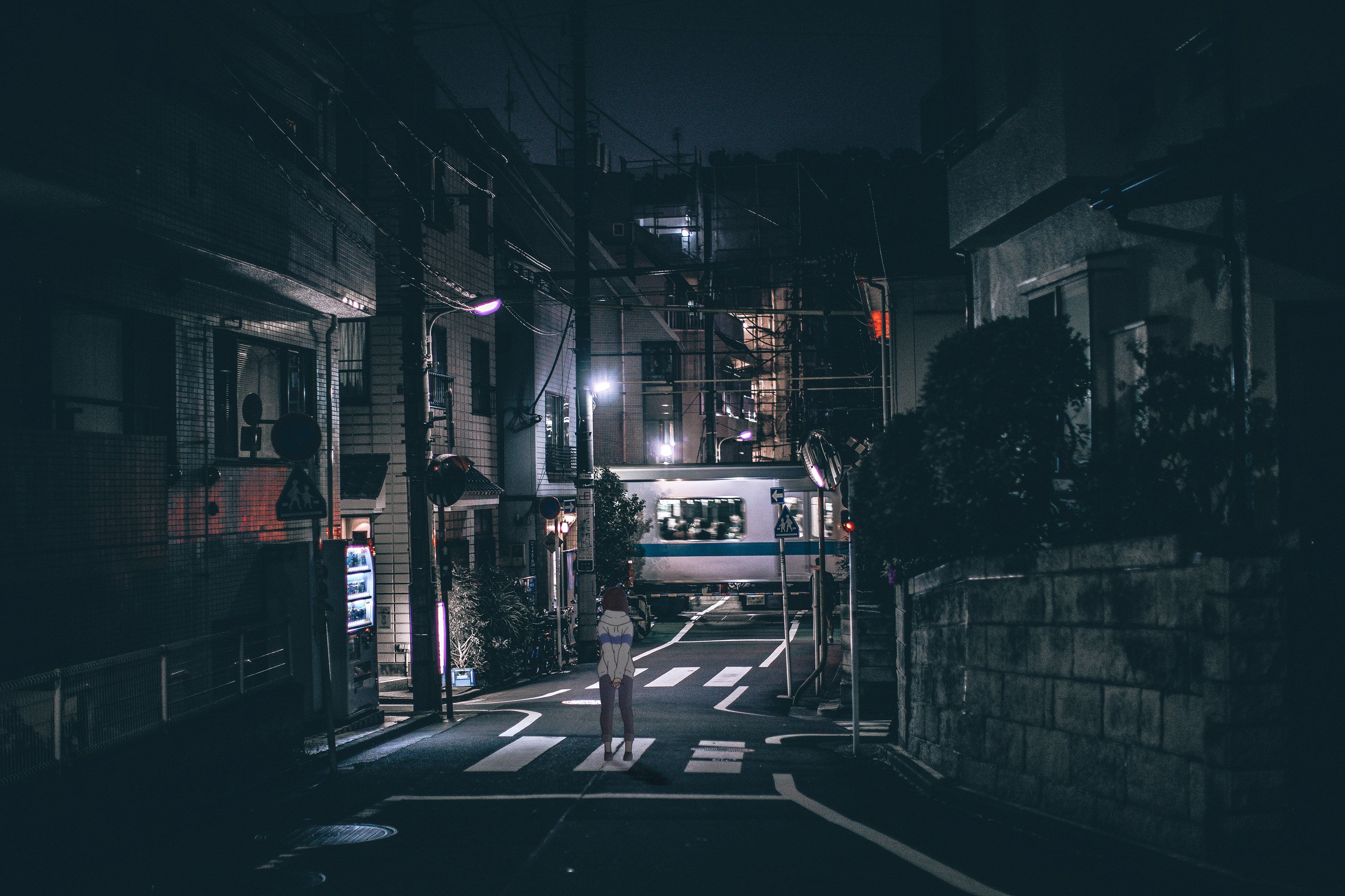 prompthunt: anime tokyo residential quiet street scenery only wallpaper,  nighttime moonlight scene, aesthetic, beautiful