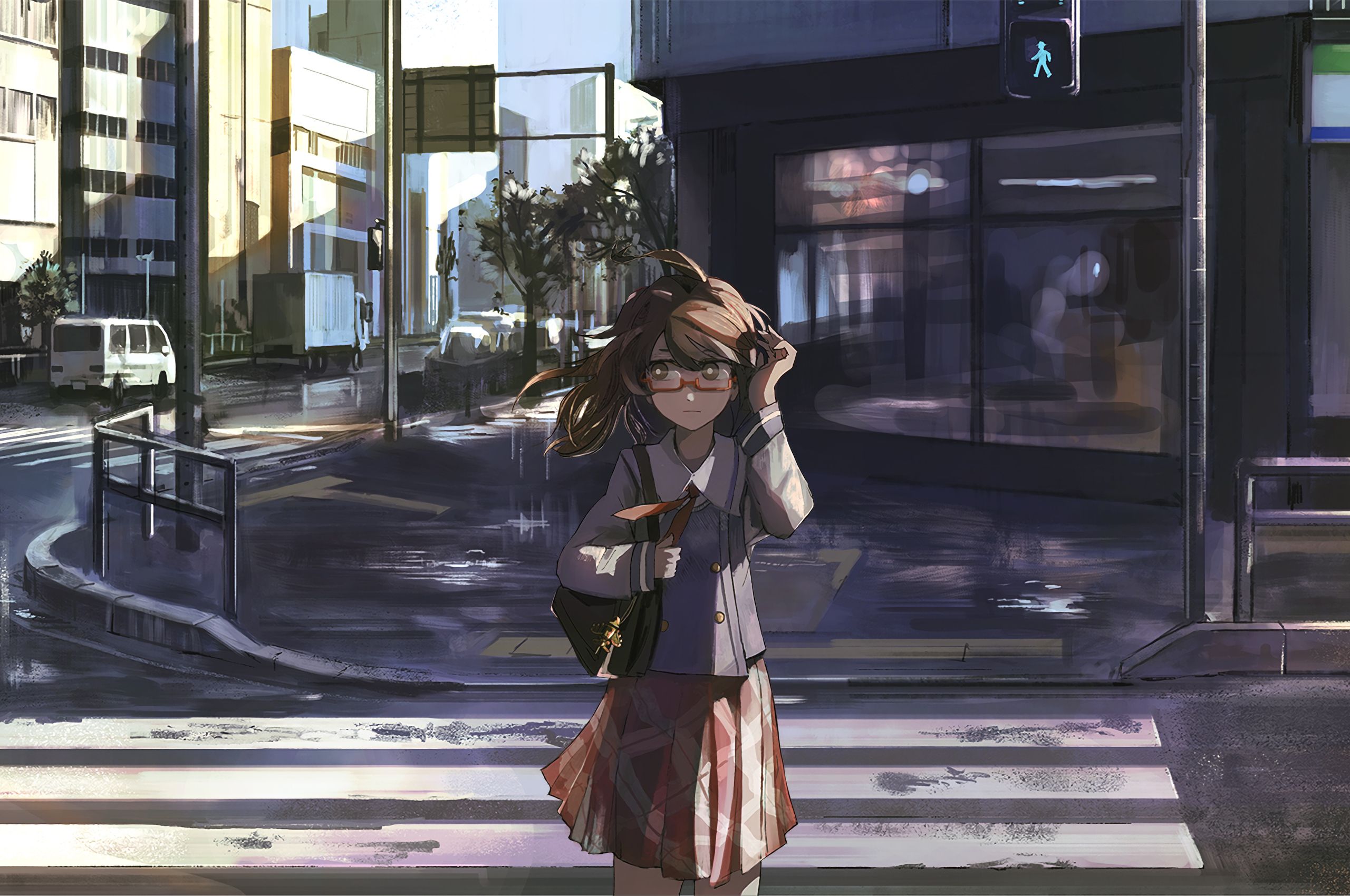 Anime Girl Crossing The Street Chromebook Pixel HD 4k