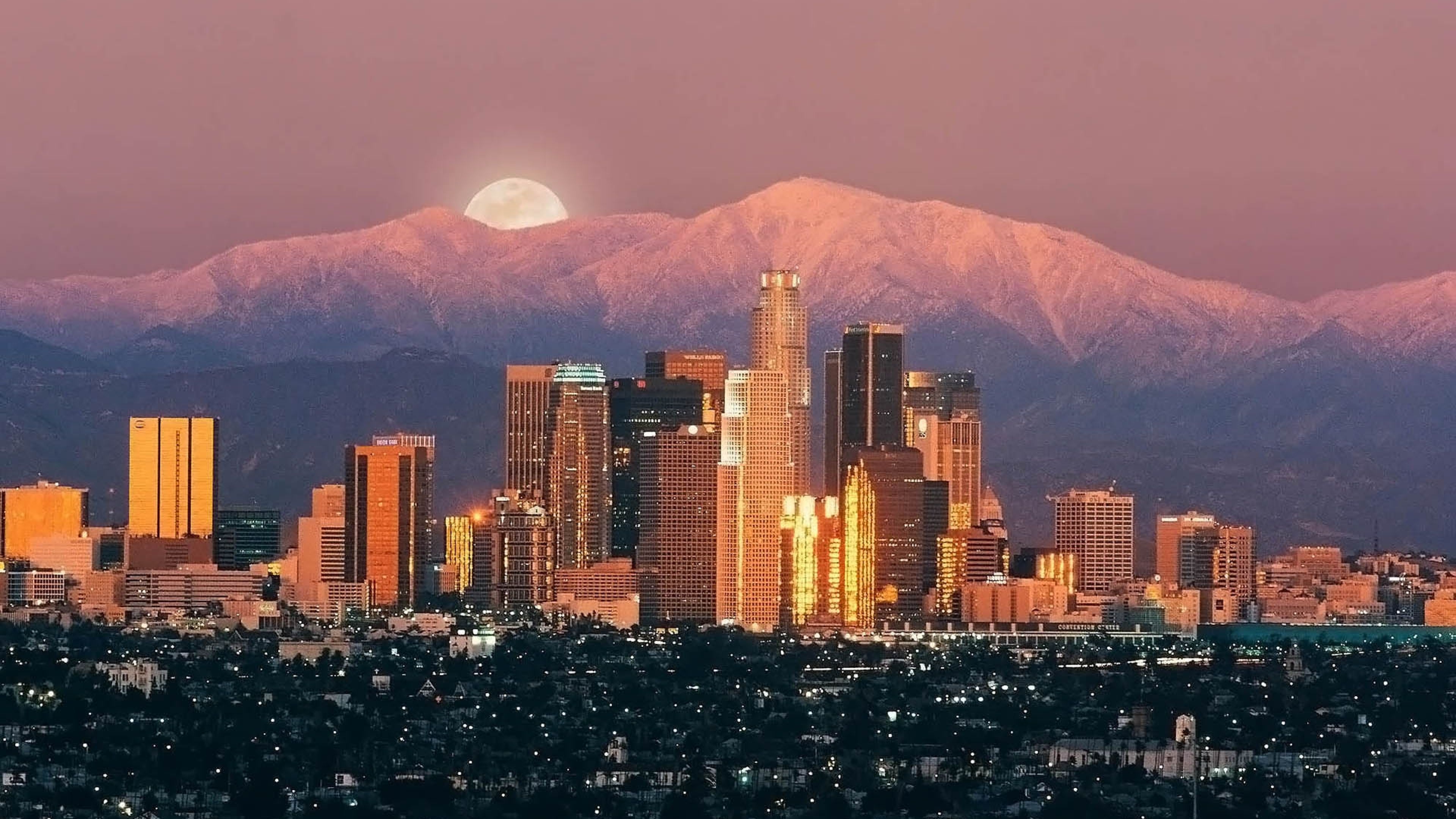 Free download los angeles skyscrapers sunrise mountains horizon