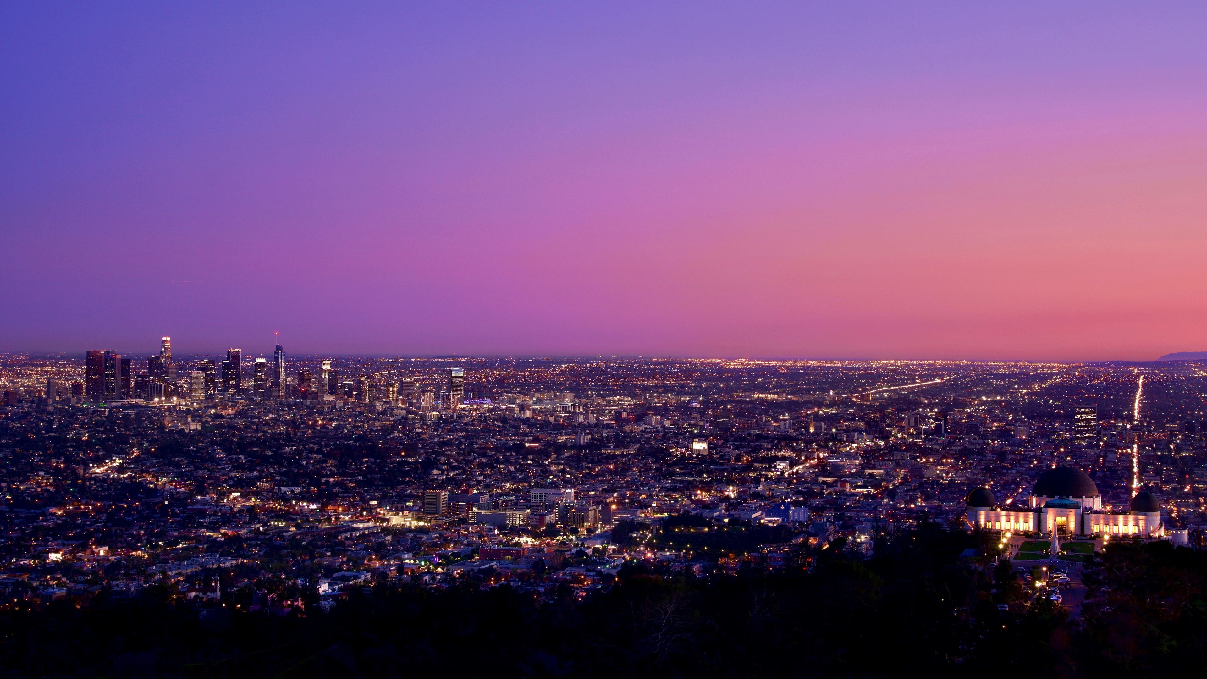 3840x2160 Los Angeles at Night Pink Sky 4K Wallpaper, HD City 4K