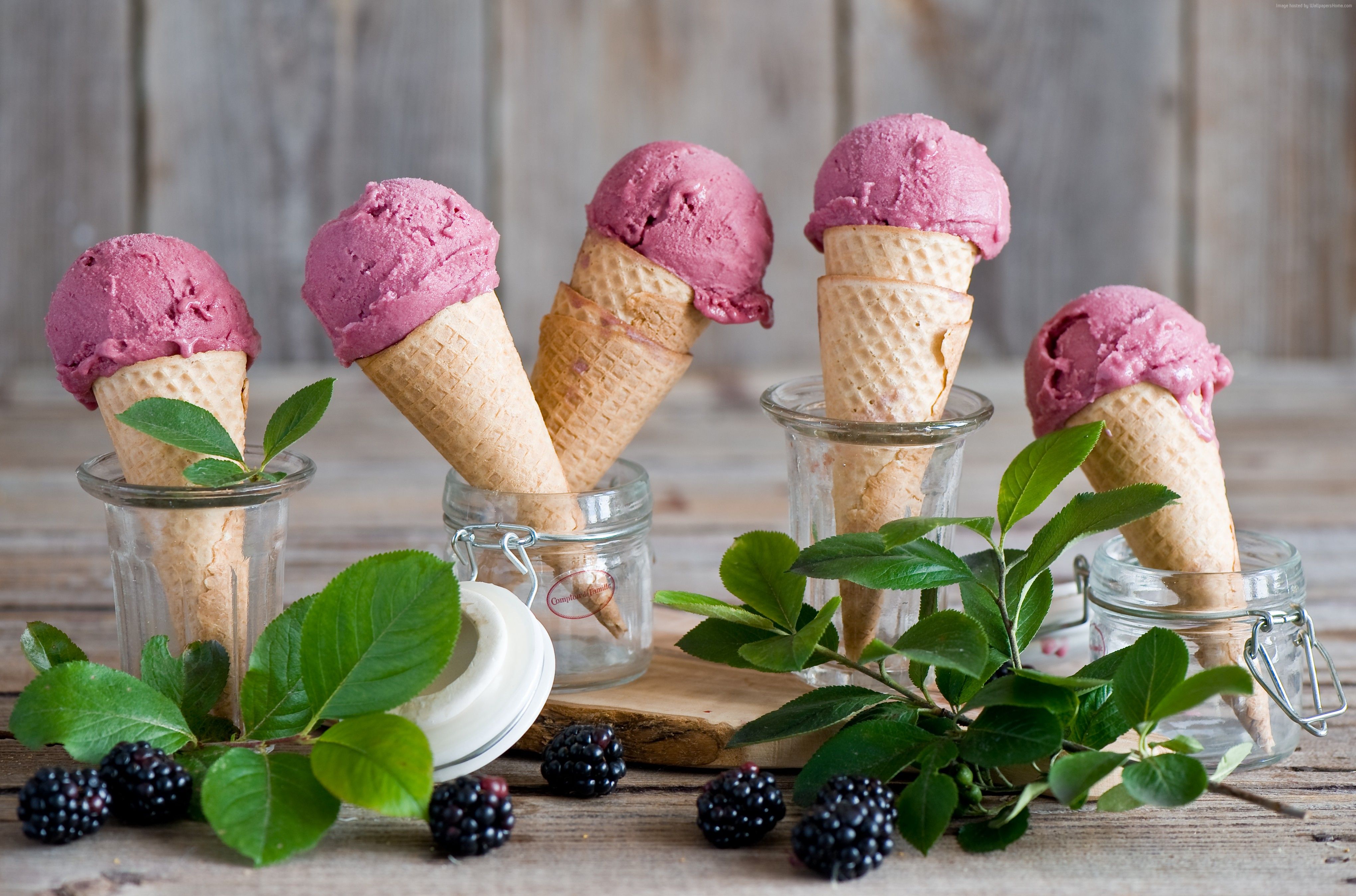 #fruit, #blackberry, #ice cream, #food, #leaves, #summer