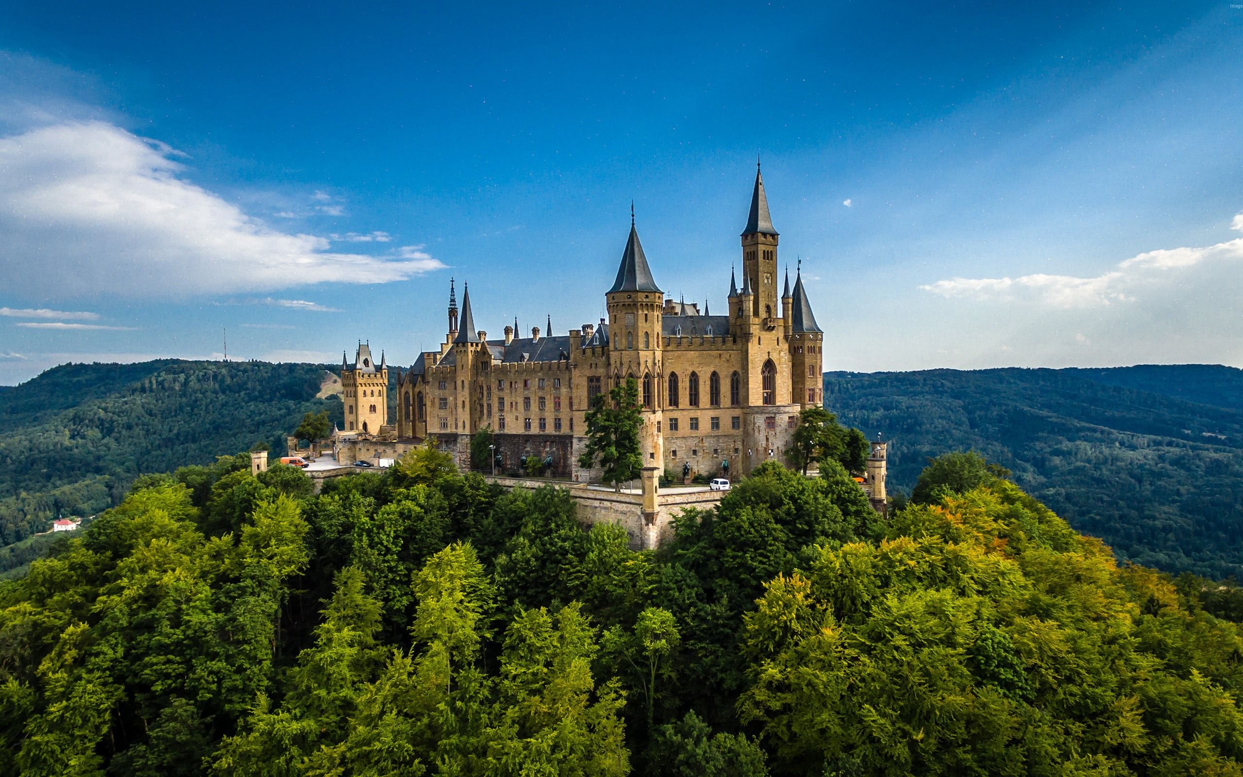 Download wallpaper Germany, Hohenzollern Castle, summer, german landmarks, mountains, Europe for desktop with resolution 2560x1600. High Quality HD picture wallpaper